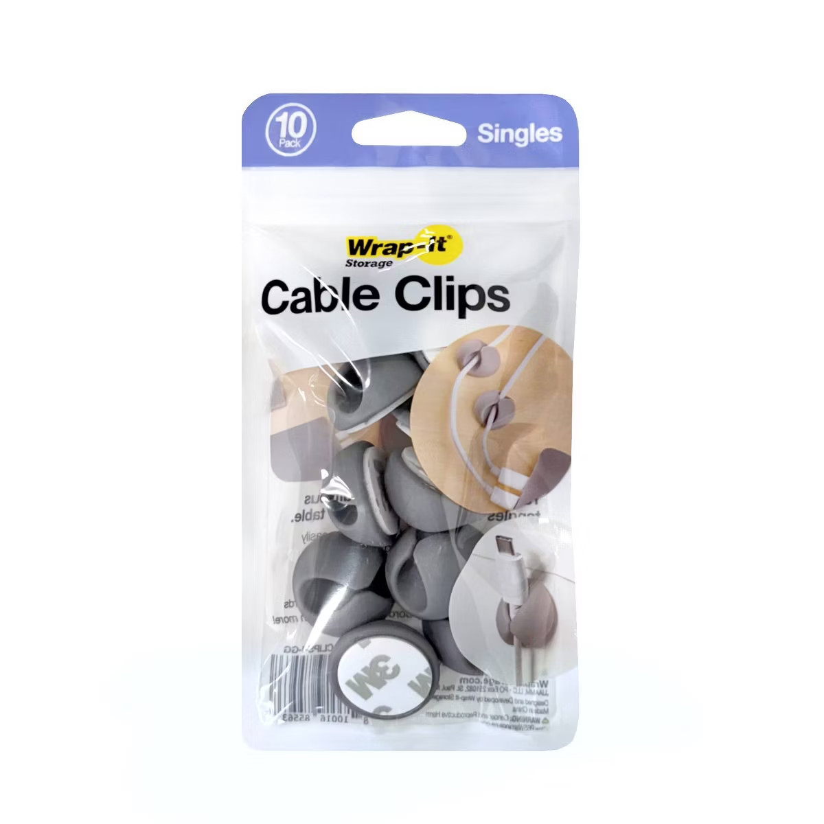 Wrap-It Cable Clips 10 Pack Gray Adhesive Backed Plastic Cord Organizer