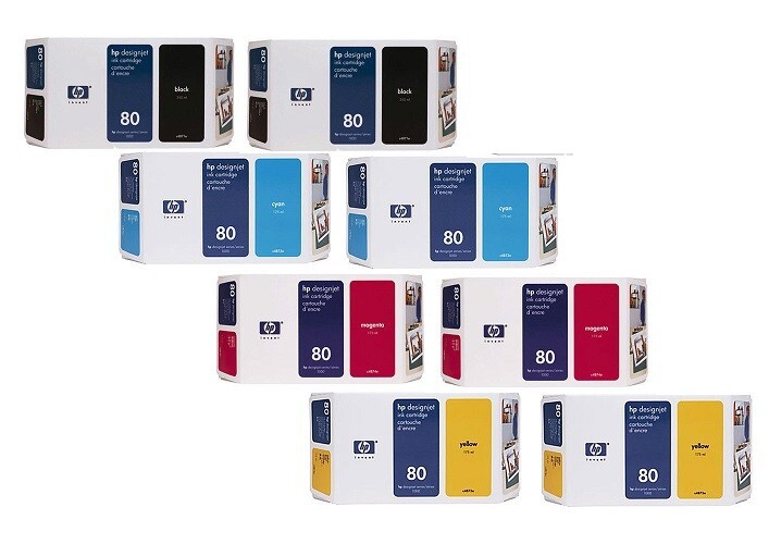 2 Sets Genuine Sealed HP 80 Hi Yld Inkjet Cartridges C4871A C4846A C4847A C4848A