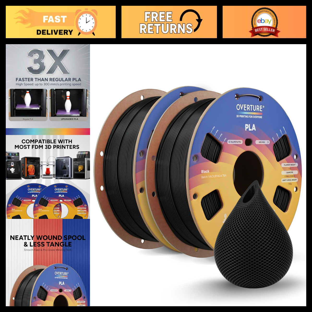 High Speed 1.75mm PLA Filament Bundle 2KG for 3D Printers - Premium Quality Mate