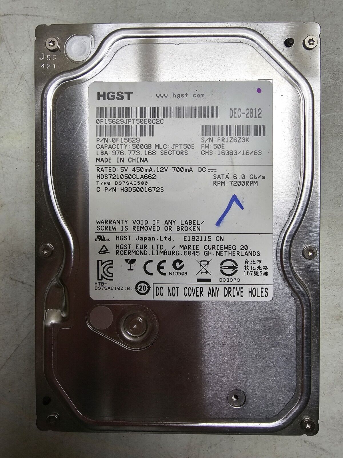HGST 500GB 7200RPM SATA Internal Desktop Hard Drive Mo: HDS721050CLA662 Tested