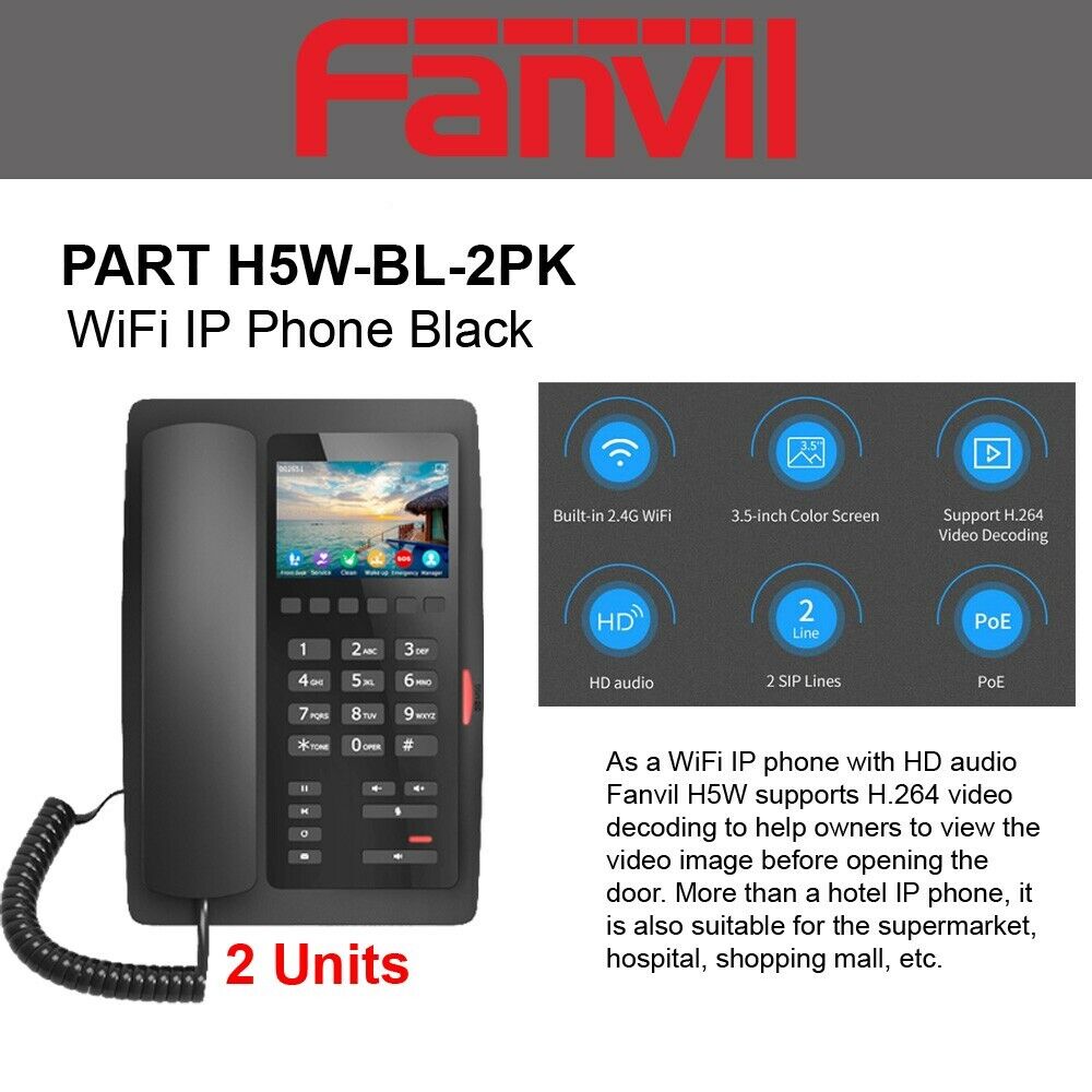 Fanvil H5W 2-Units WiFi IP Phone Black HD audio