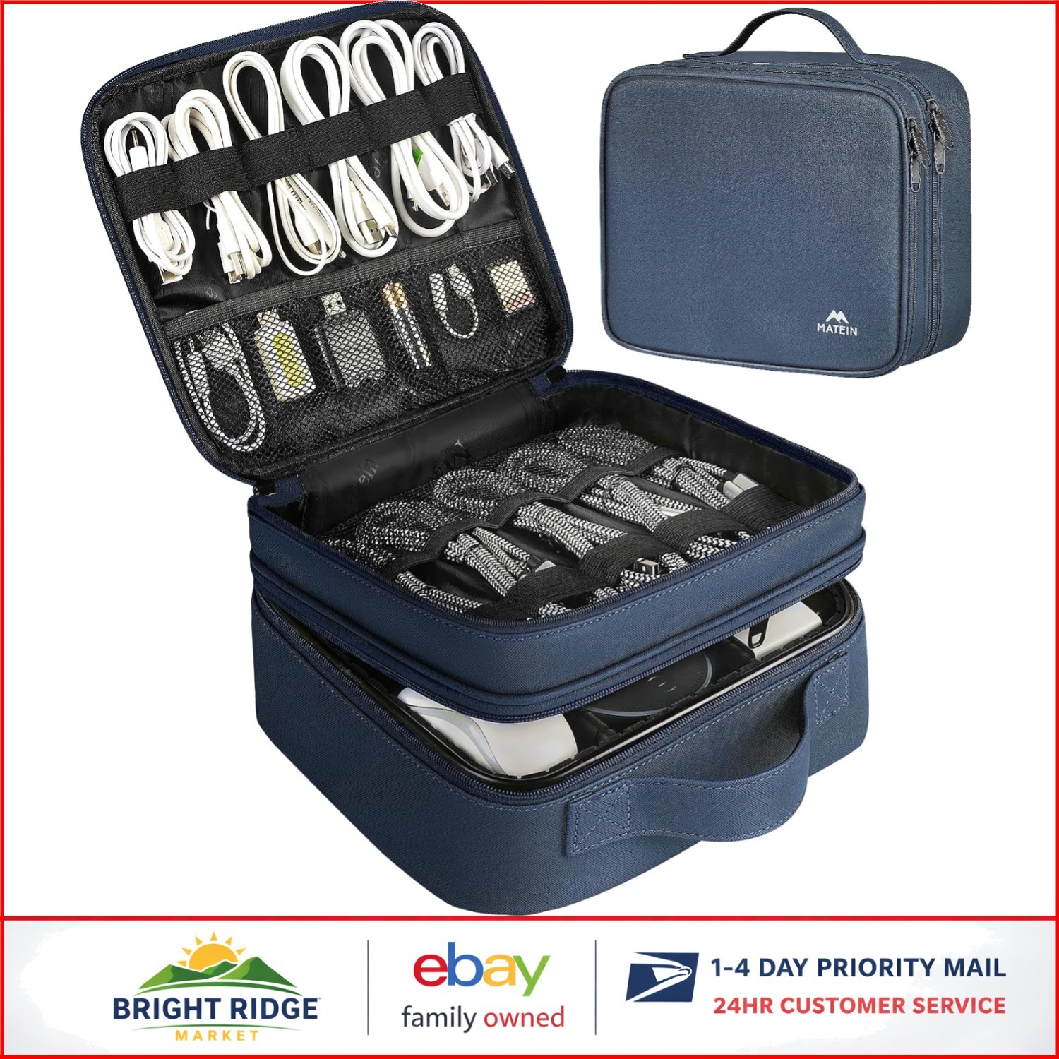 Cable Organizer Case with Zipper Closure and Shockproof Storage for Tech Gear
