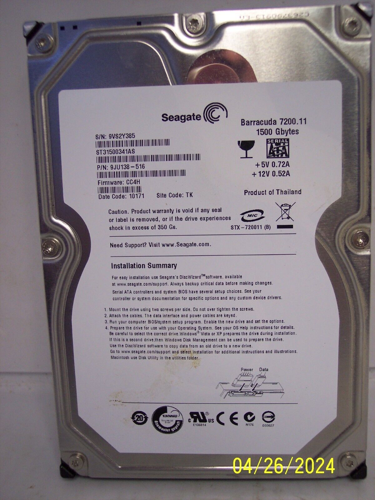 Seagate Barracuda LP 1500GB SATA Internal Desktop Hard Drive ST31500341AS