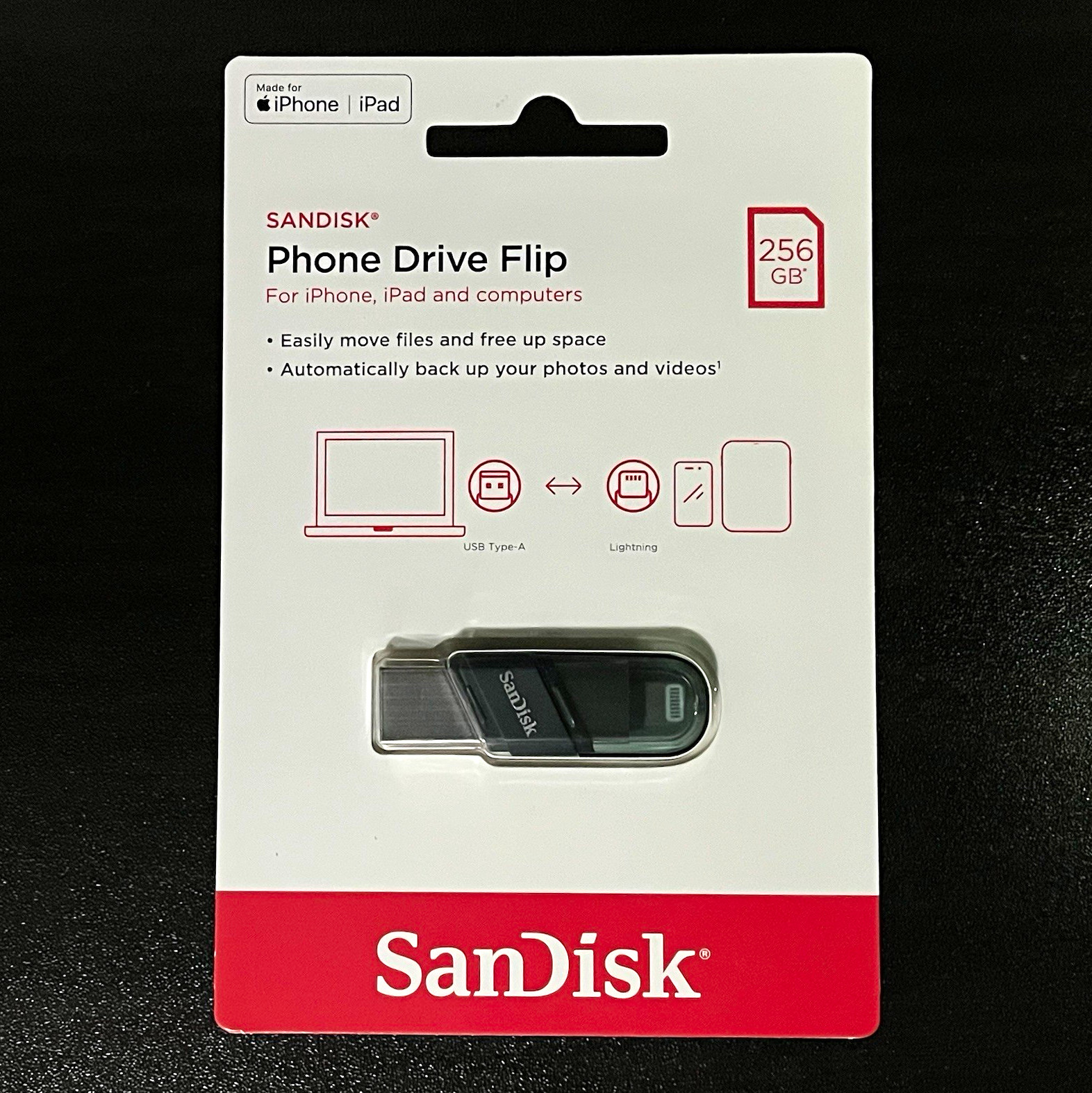 SanDisk 256GB iXpand Phone Drive Flip Dual Lightning/USB-A USB 3.2