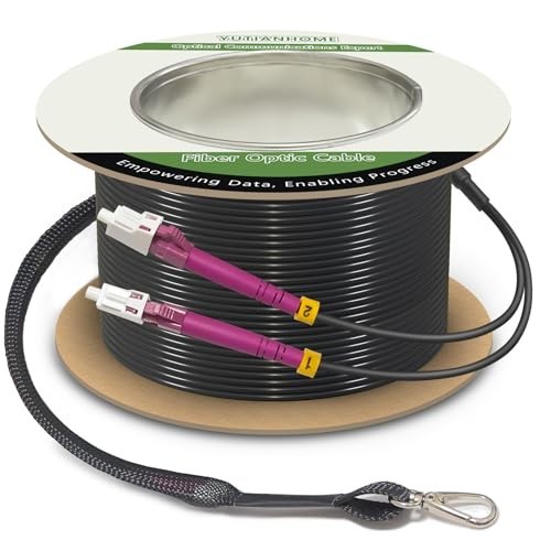 Fiber Patch Cable, 330ft Armored OM4 LC Duplex, Black, Outdoor Use
