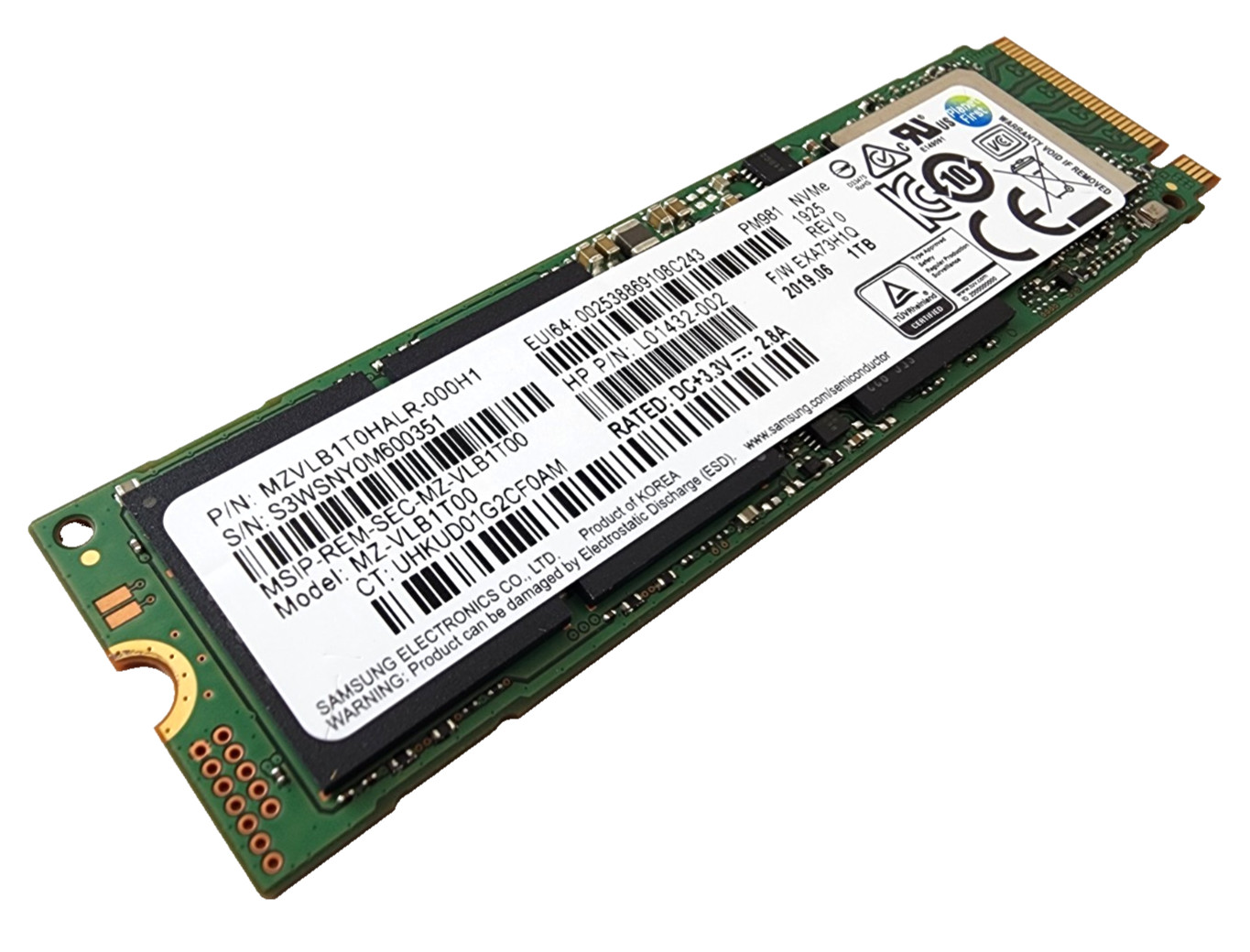 Samsung PM981 1TB NVMe M.2 SSD SOLID STATE DRIVE MZ-VLB1T00 open box 1 HOUR USE