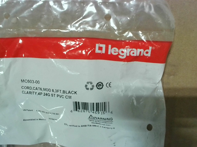 Ortronics Legrand MC603-00 Clarity Cat6 UTP Modular Patch Cord 3FT Length-New In