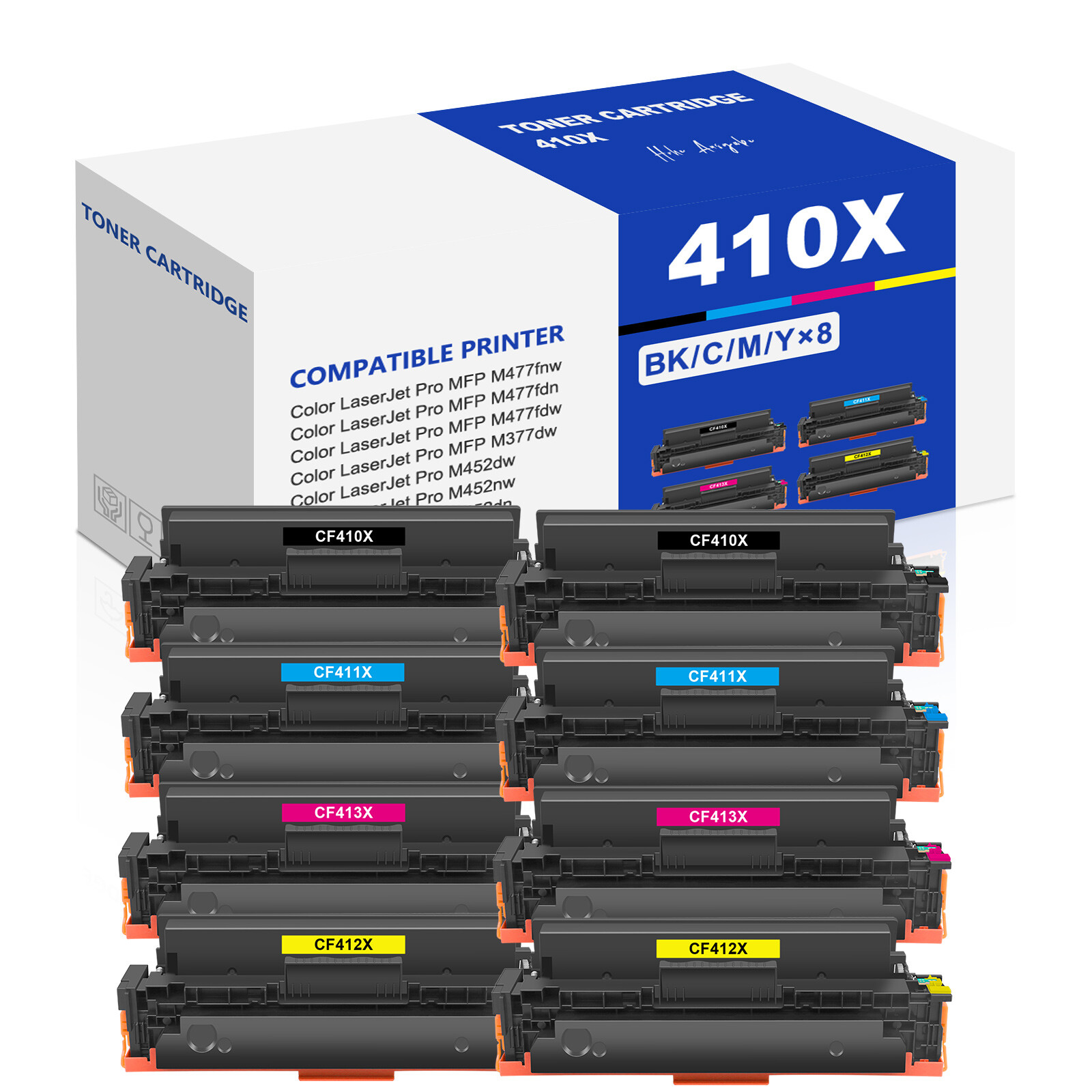 8PK CF410X 410X Toner Set Fits HP Color LaserJet Pro MFP M477fdn M477fdw M452dw