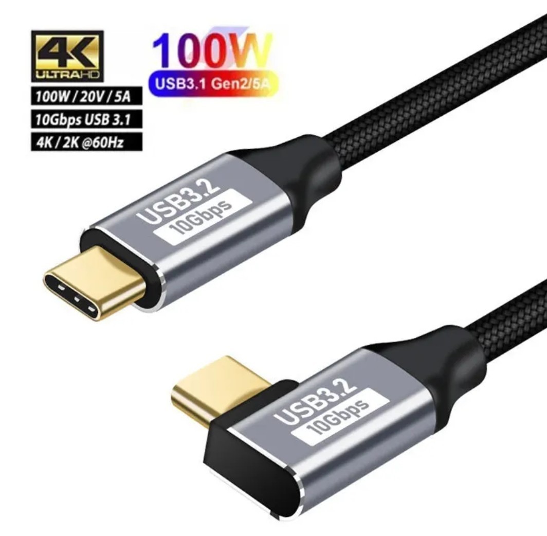 2PACK 1m (3.28ft) PD 100W 90 Degree L Shape 5A Fast Charging USB Type C Cable