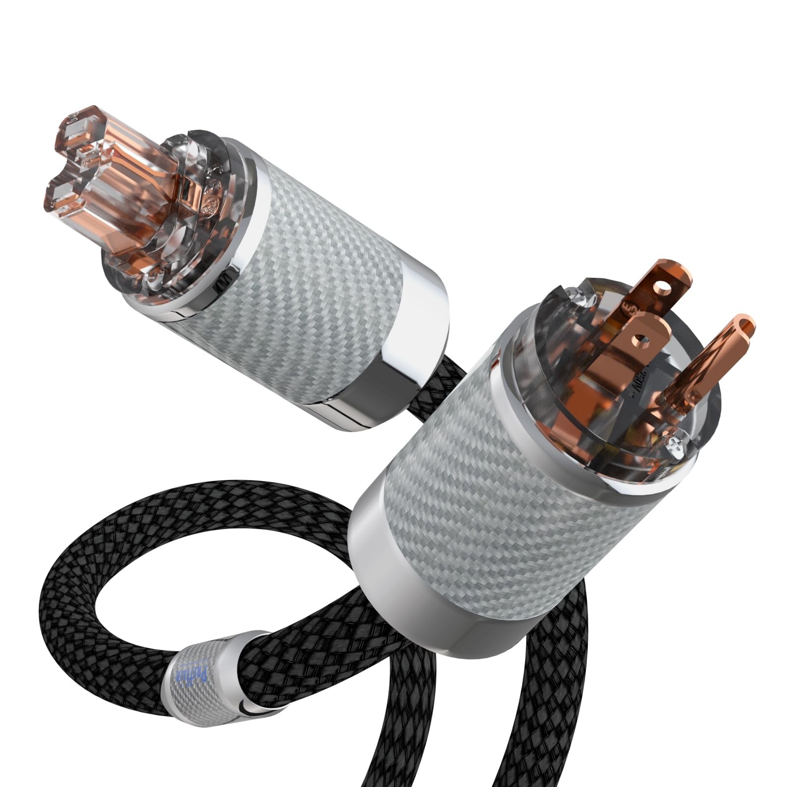 Preffair HiFi Black Braided Power Cable 4N OFC Copper 125V/15A 6.6ft C15 US