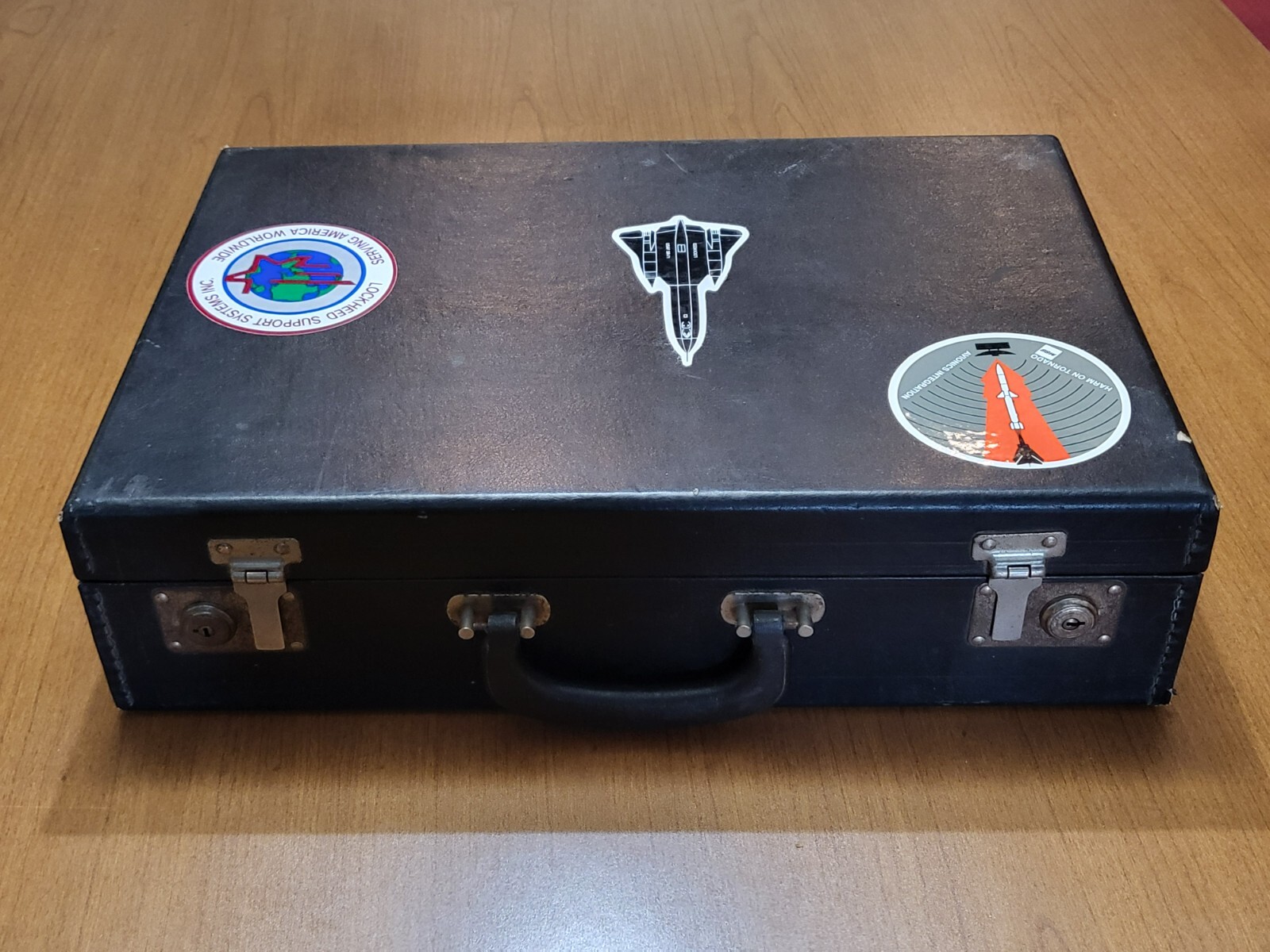 Vintage Hard Shell Brief Case Attaché With Aerospace Aircraft Decals No Keys