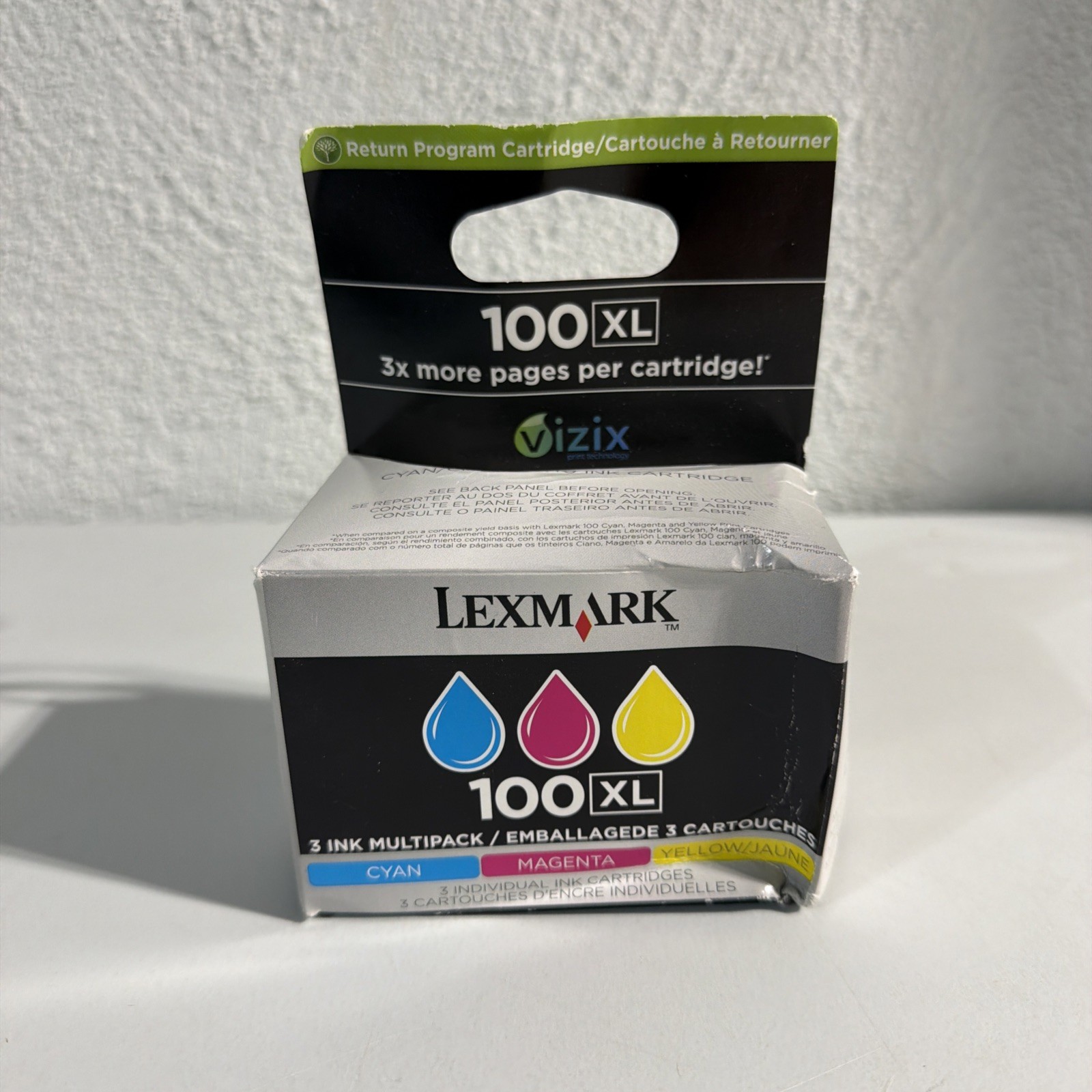 Lexmark 100XL High-Yield Ink Cartridge 3-Pack Cyan Magenta Yellow Sealed