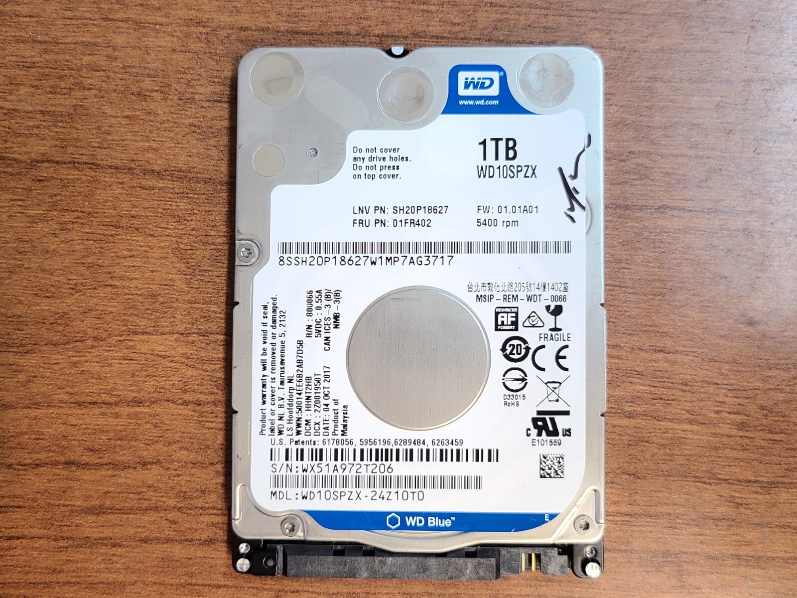 WD BLUE WD10SPZX-24Z10T0 WINDOWS 10 1TB 5400RPM SATA HDD HARD DISK DRIVE 01FR402