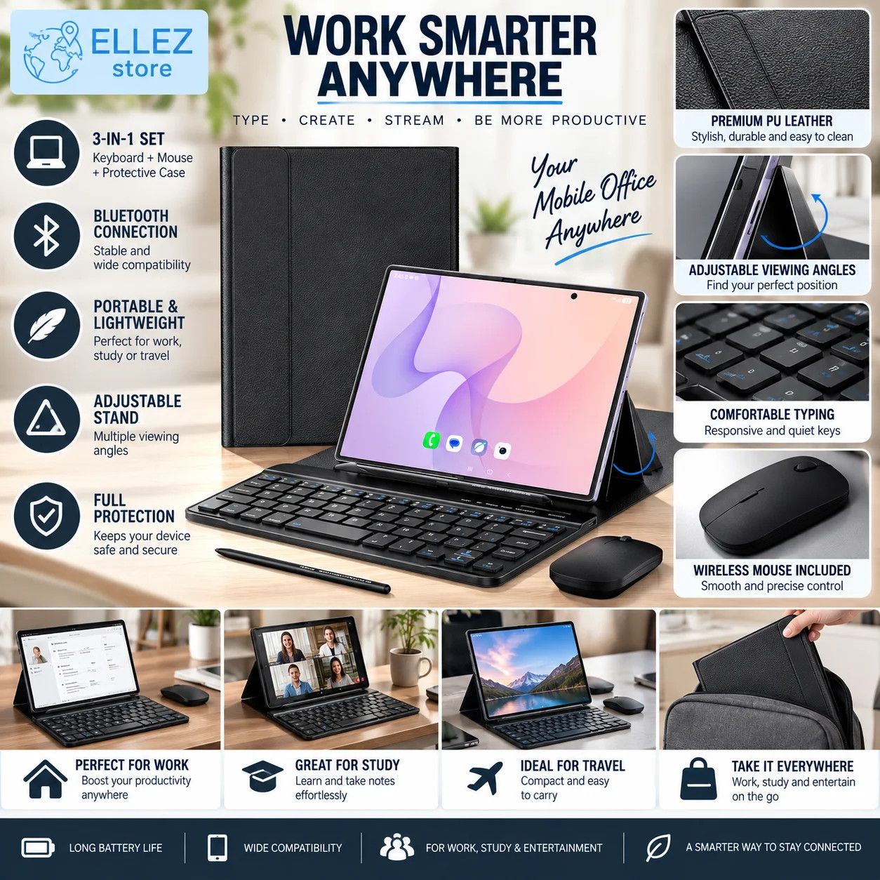 4-in-1 Mini Wireless Keyboard Mouse Case for Galaxy Z Fold 8 Ultra 7 6 5