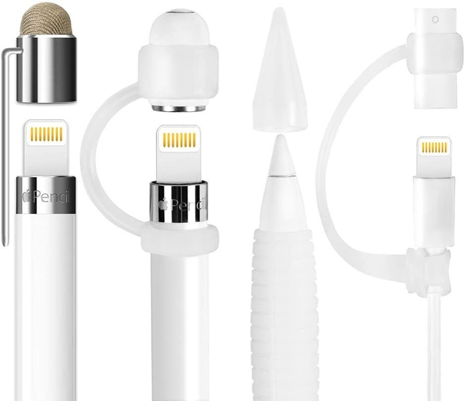 [5-Piece] Accessories for Apple Pencil Cap Holder/Nib Cover/Lightning Cable