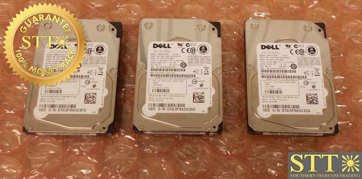 0J515N DELL MBE2073RC 73GB 15K RPM 3G/S SAS 2.5" HARD DRIVE (LOT OF 3)