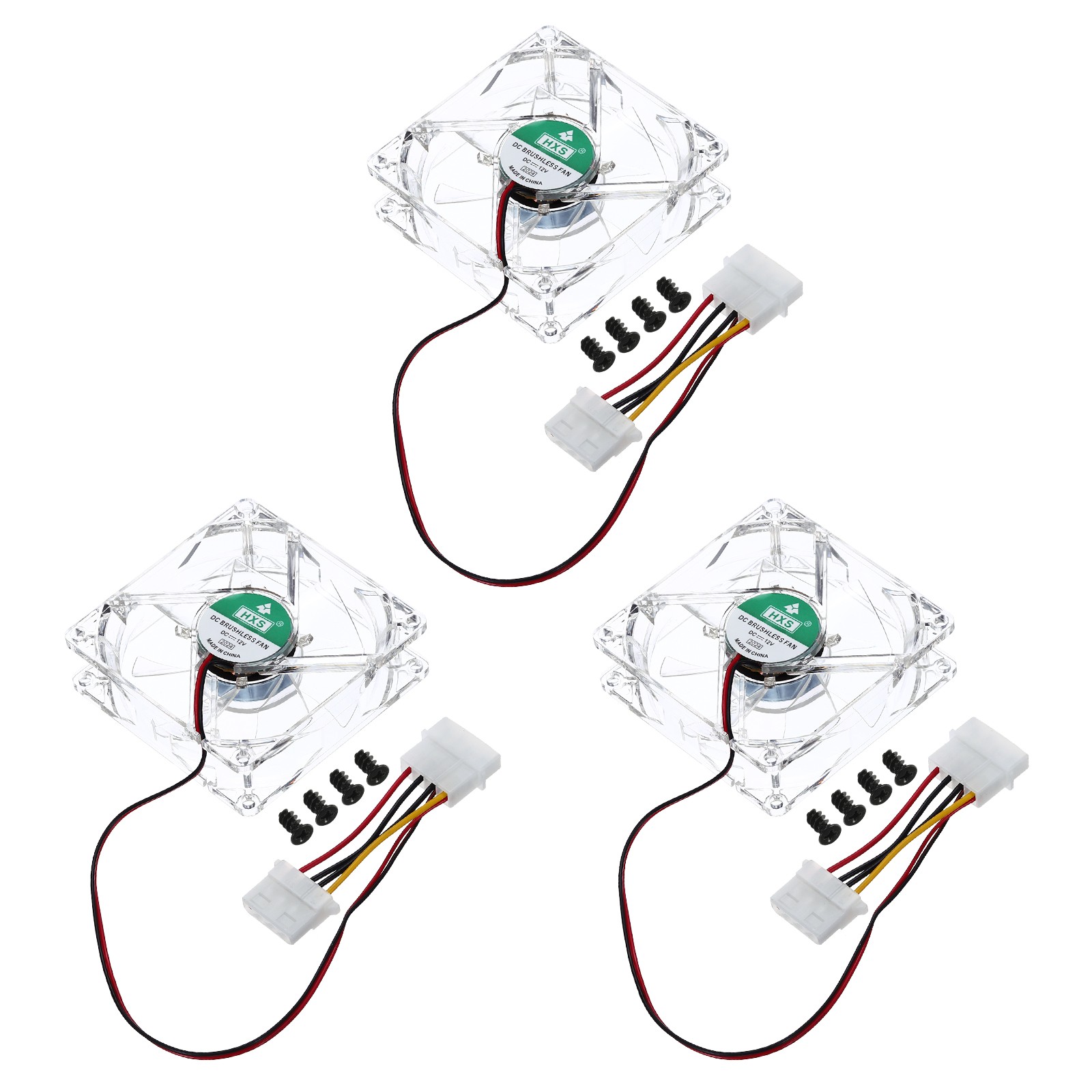 3Pcs Clear Computer Case Fan 1800RPM 80mm 4 Pin Green 4 LED 12V with 12 Screws