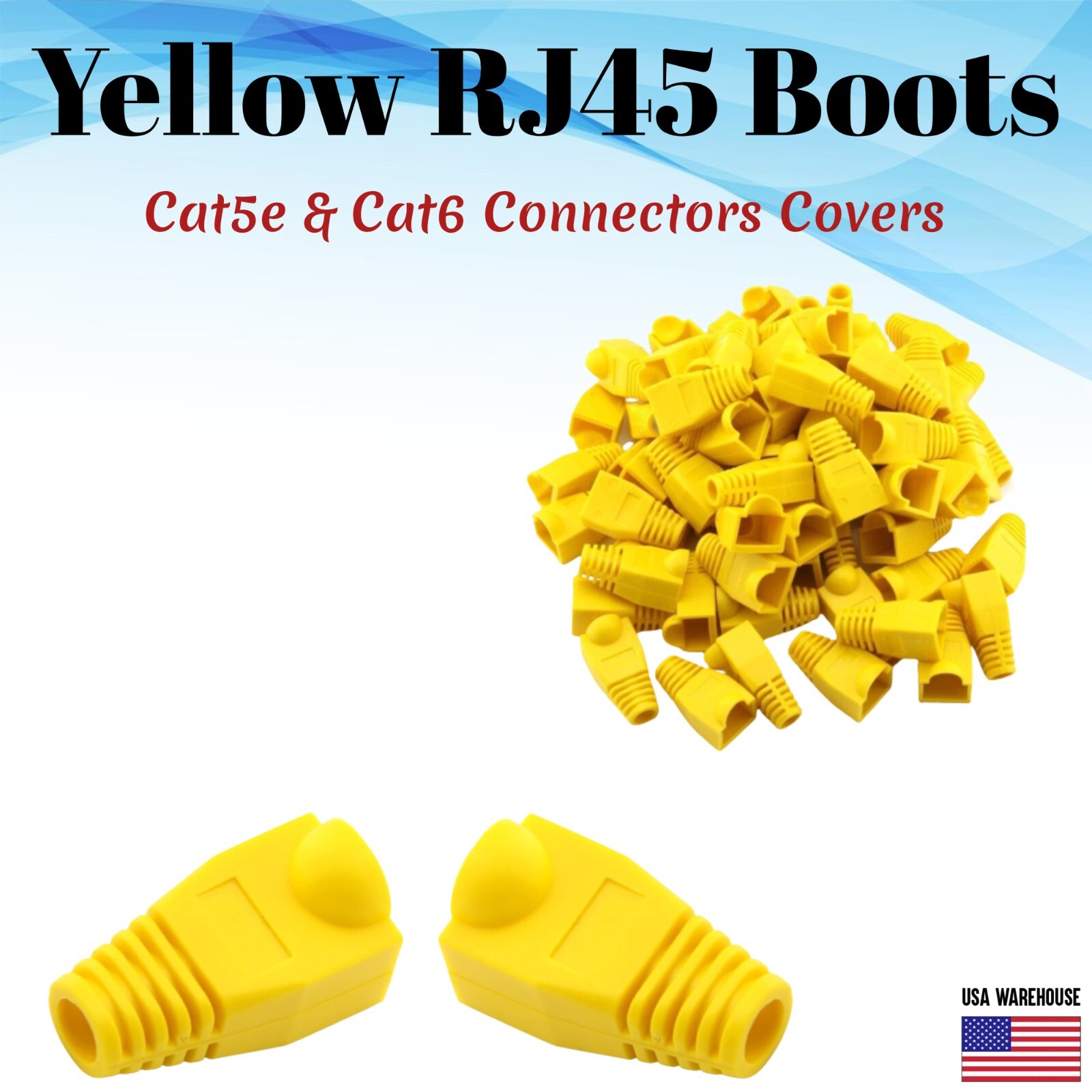 Cat5e Cat5 Cat6 RJ45 Boot End Cap Yellow Connector Modular Head Plug Cable Lot
