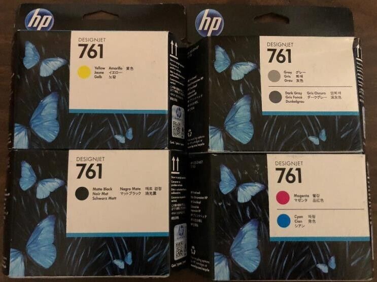 Set 4 Genuine Sealed HP 761 Printheads CH645A CH646A CH647A CH648A 2020 - 2021