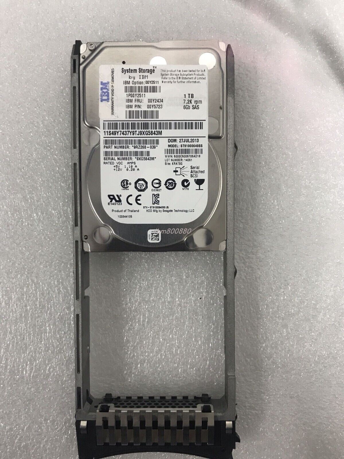 00Y2434 00Y2511 00Y5723 IBM 7.2K 1TB RPM 6Gbps SAS NL 2.5" HDD Hard Disk Drive