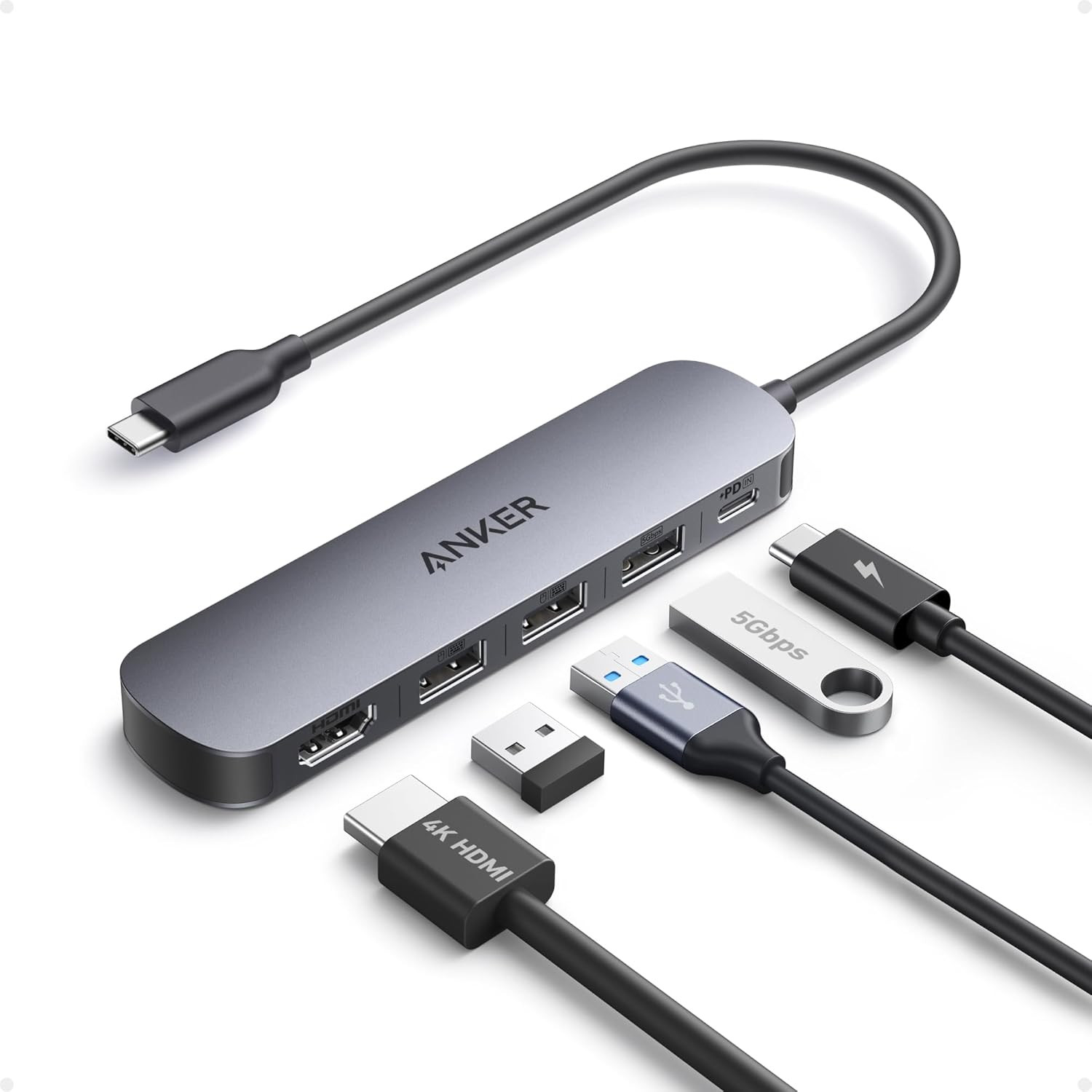 Anker USB-C Hub, 5-In-1 USB Hub for Laptops, 4K HDMI Multiport Adapter | USB C D