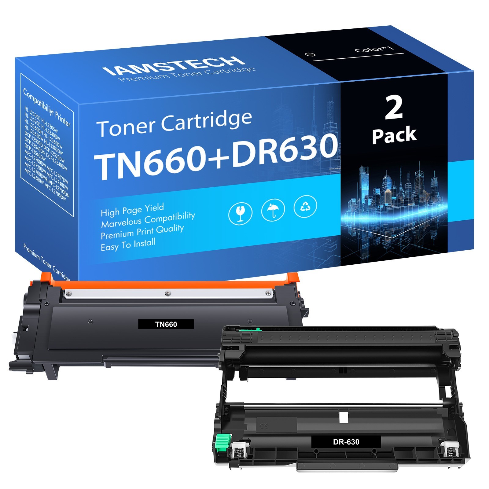 2-PACK HY TN660 Toner DR630 Drum Compatible With Brother MFC-L2700DW DCP-L2540DW