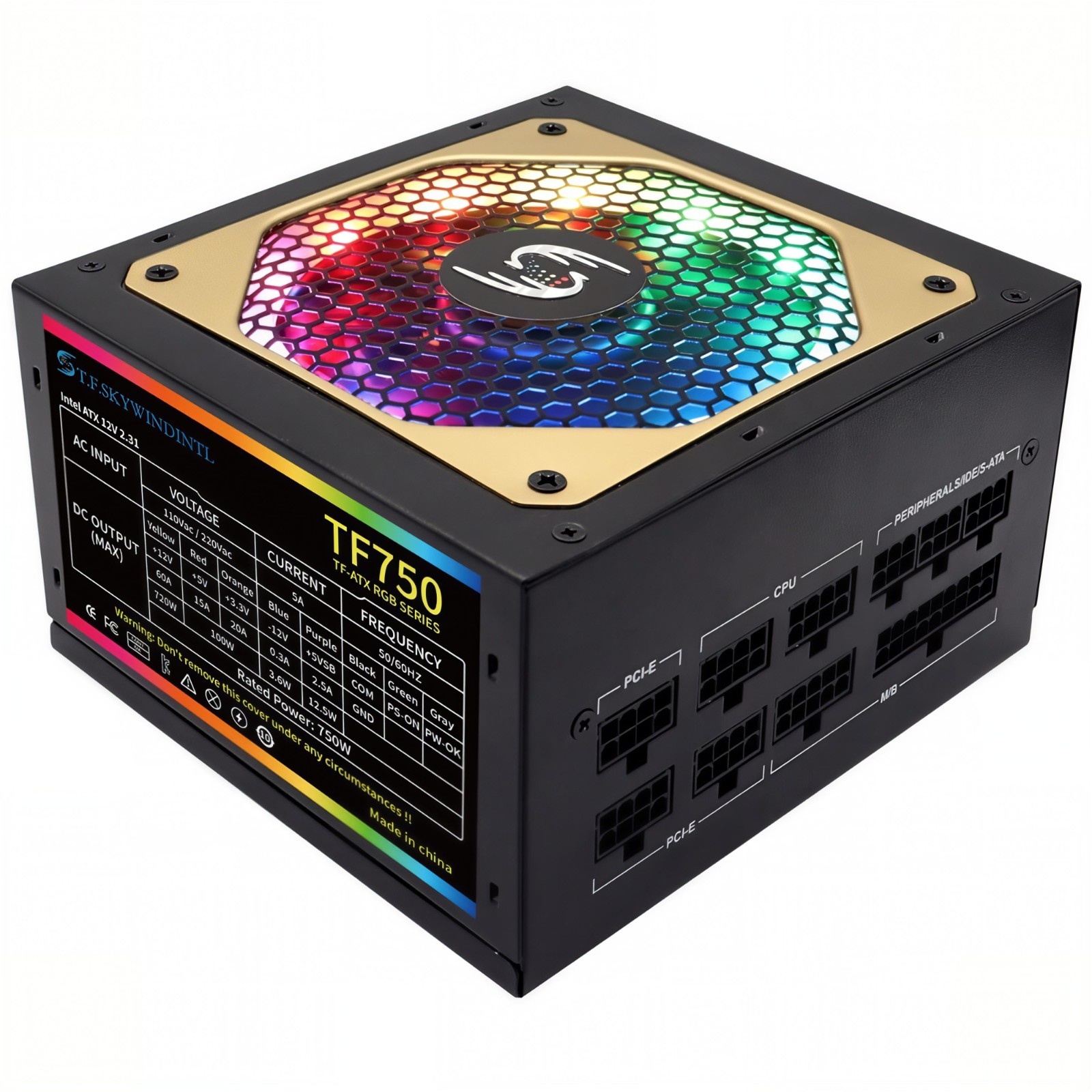 ATX 750w Full Modular Power Supply RGB Fan, 85% Efficiency Full Voltage 110-220V