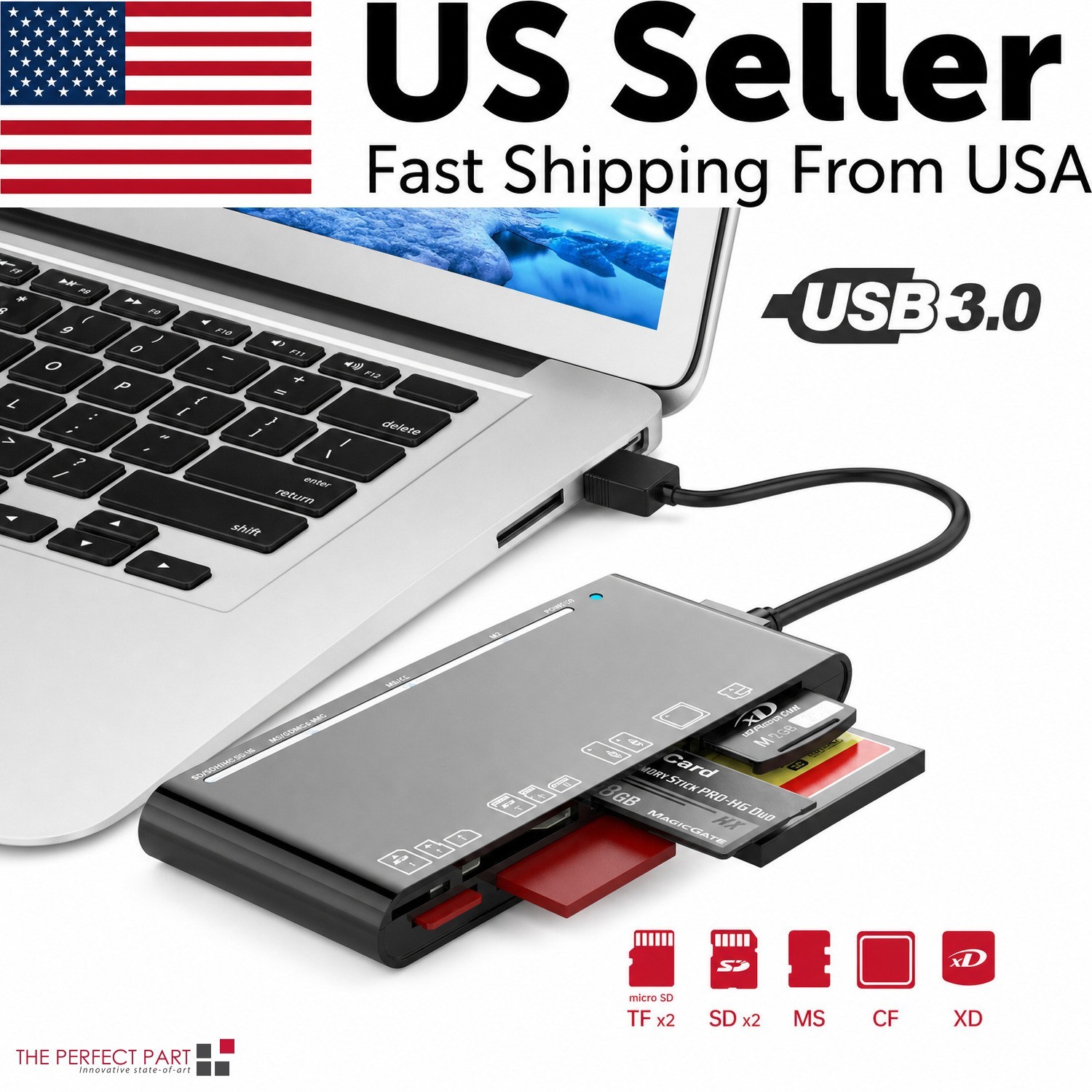 USB 3.0 Memory Card Reader 7 in 1 Adapter Hub, for SD CF  TF  Micro SD  XD MS