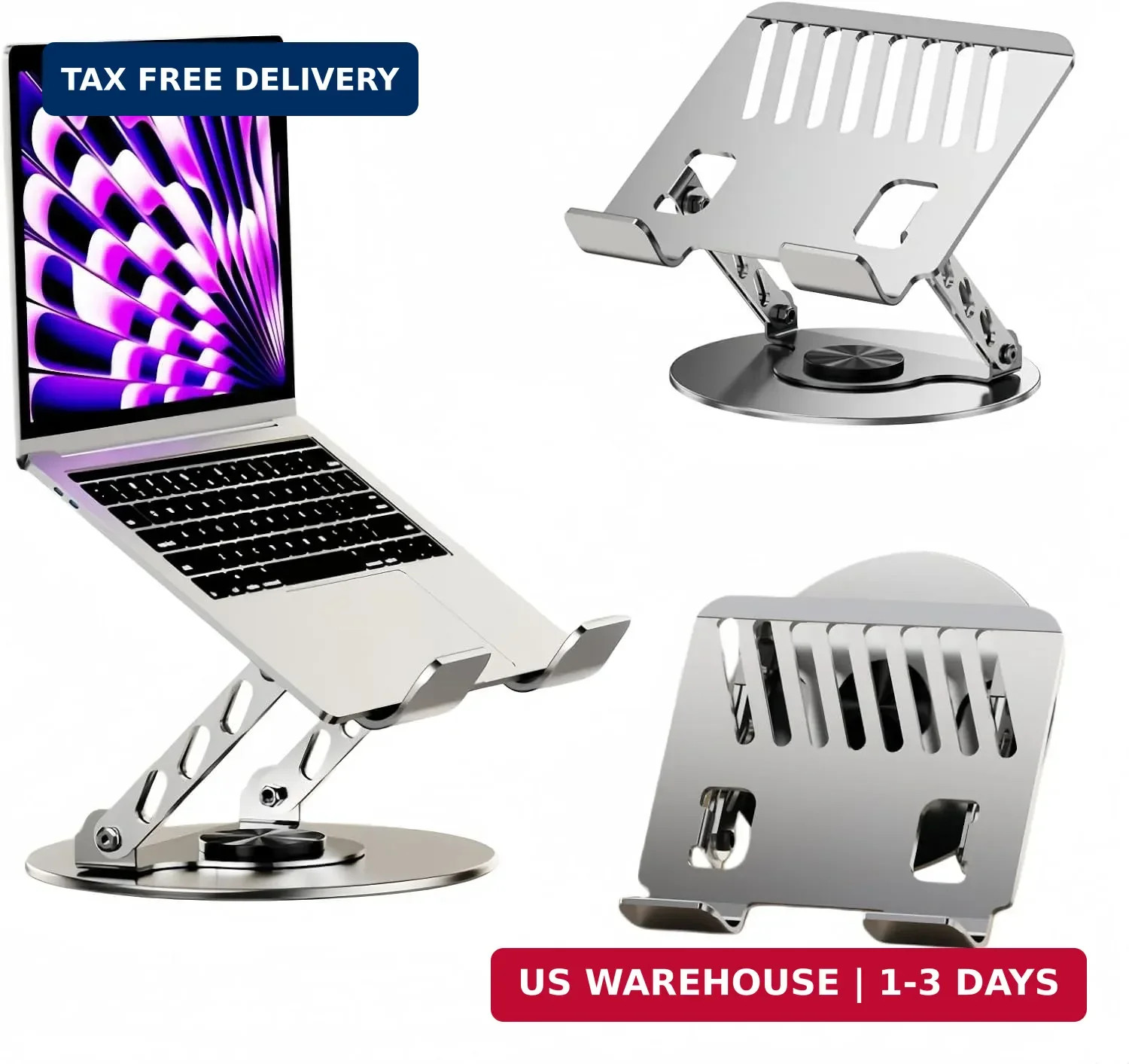 360° Rotatable Height-Adjustable All-Metal Dual-Bar Laptop Stand, Anti-Slip Heat