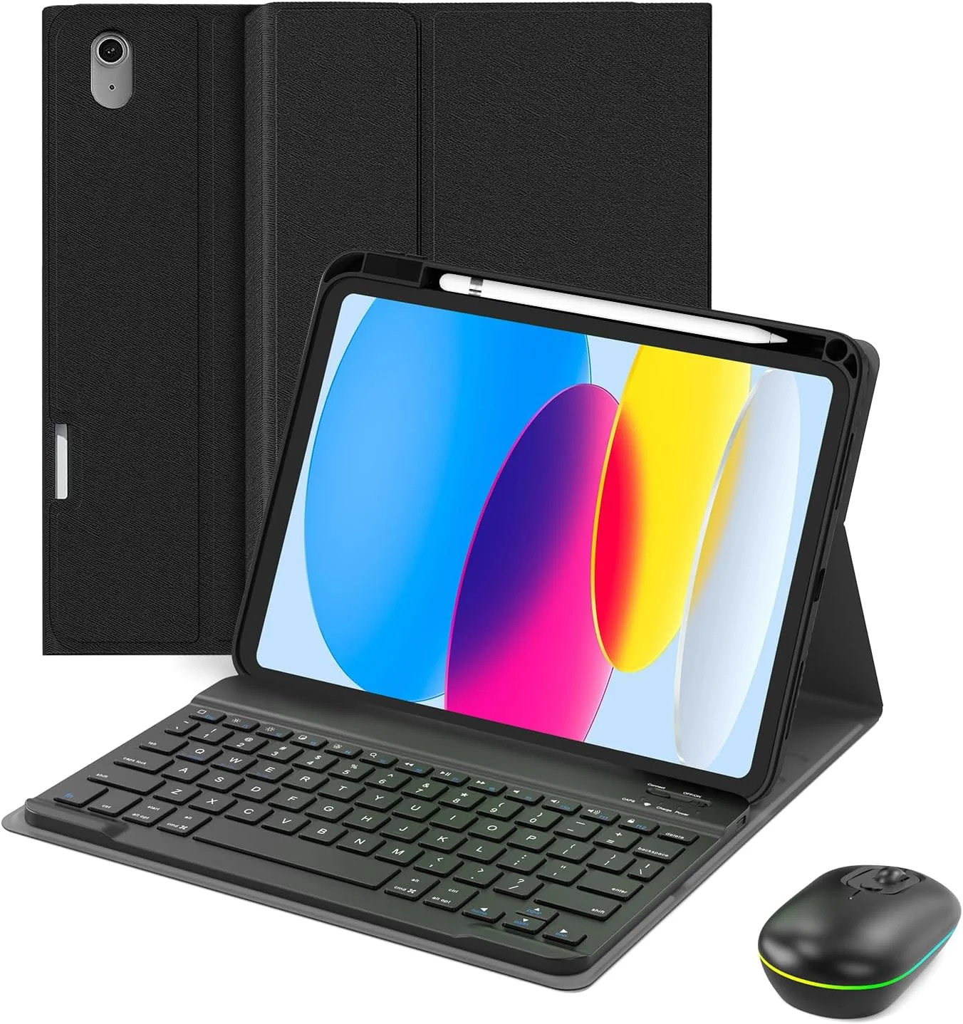 for ipad A16 Case with Keyboard and Mouse, Stand Folio Cover with Pencil Hold.