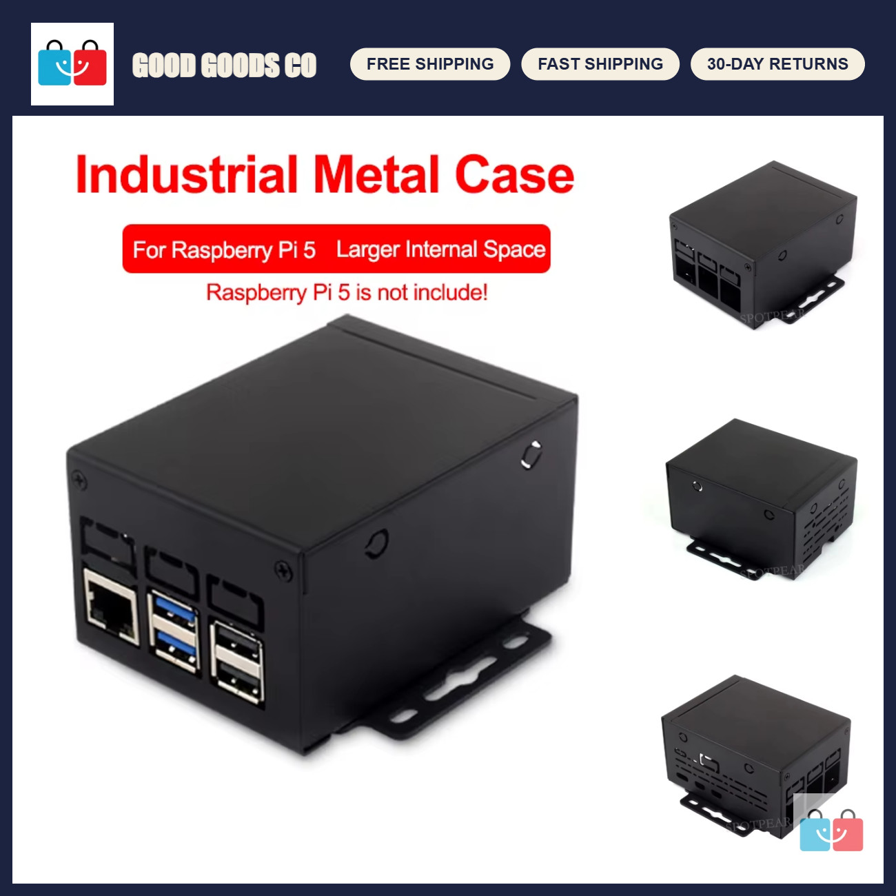 Industrial Metal Case for Raspberry Pi 5 - Cooler Support, PoE HAT Compatible, P