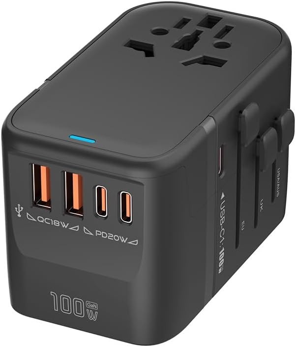 100W GaN Universal Travel Adapter 5 USB PD QC Fast Charger Worldwide