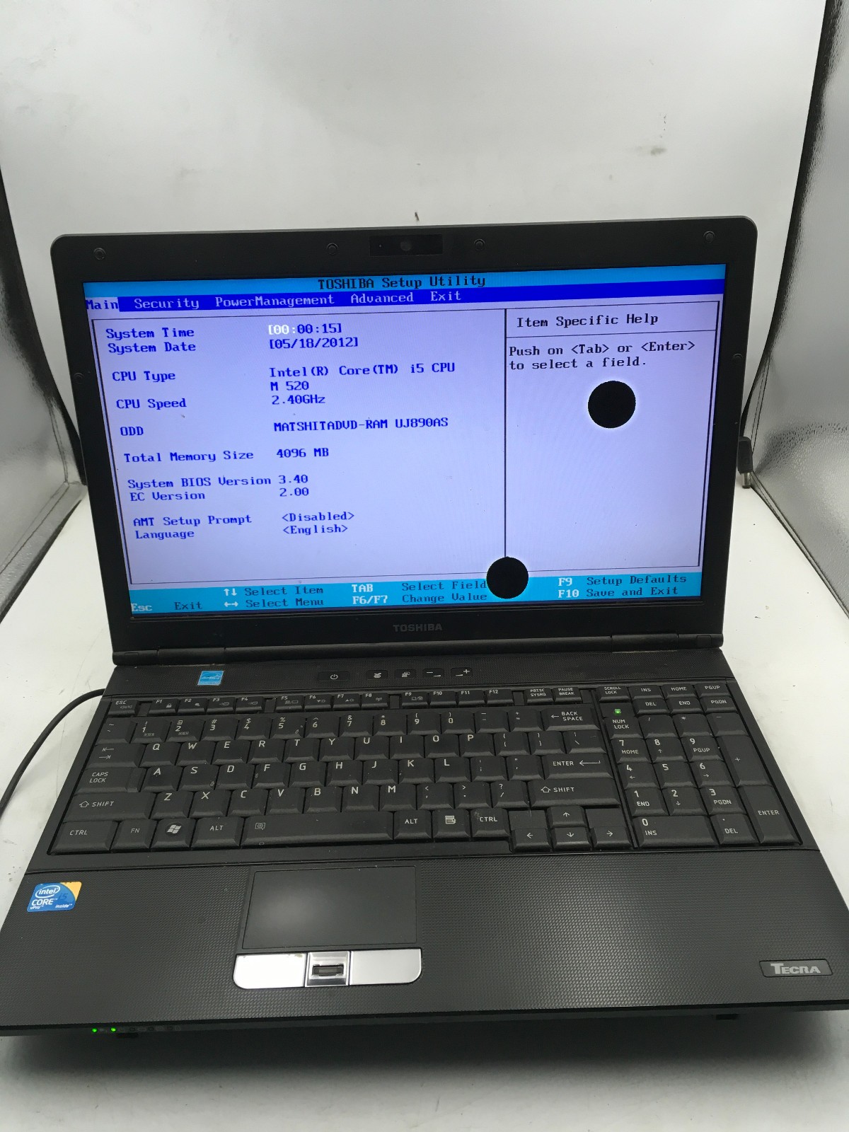 TOSHIBA TECRA A11 - BOOTS TO BIOS/BAD LCD - INTEL I5 M520 - 4GB RAM - READ - BB