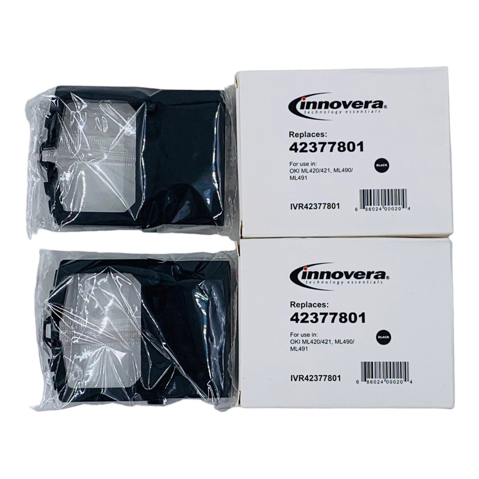 2 Count Innovera Black Printer Ribbon for OKI ML420/421, ML490/ML491
