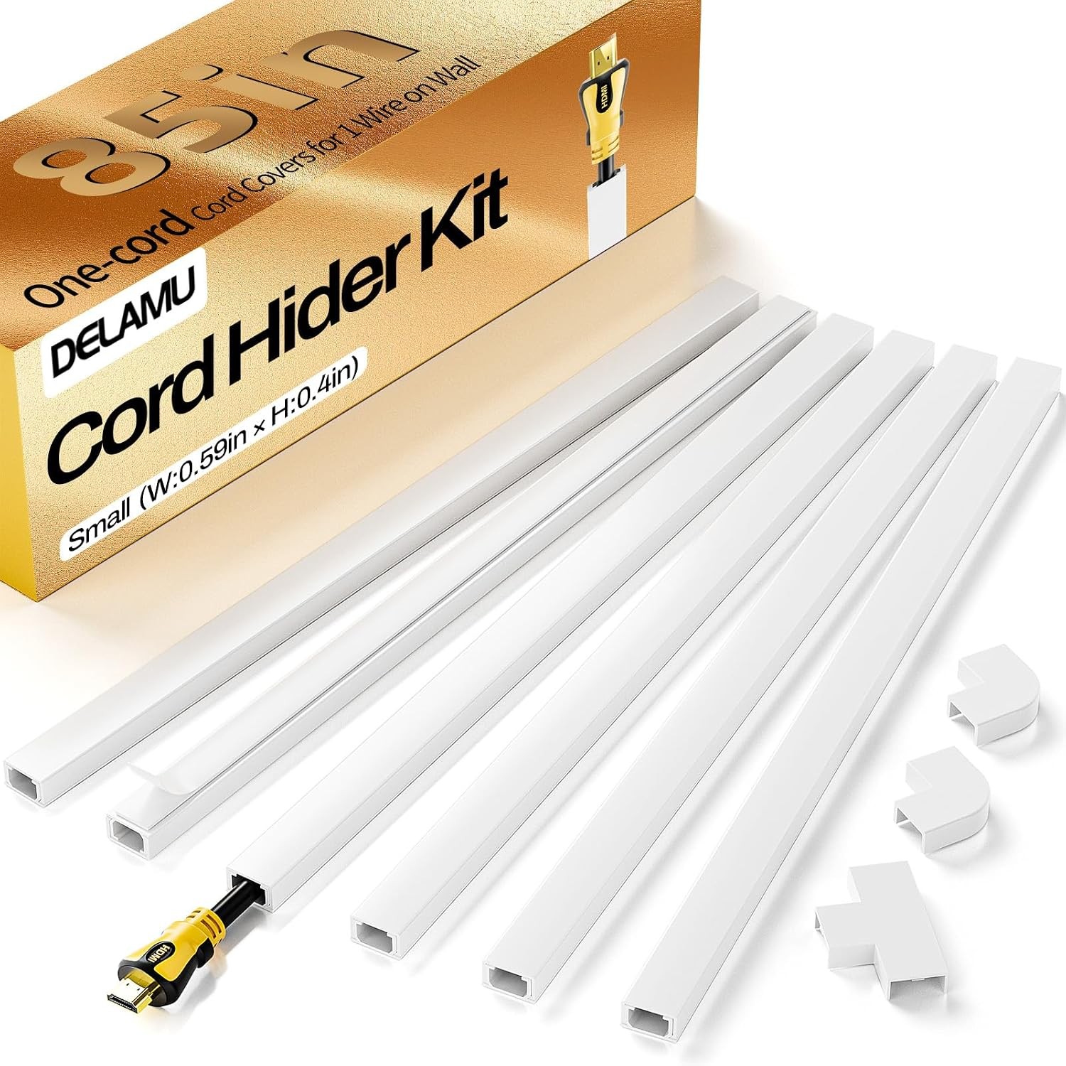 White Self Adhesive Cord Hider Cable Management for Wires on Wall 85in Long
