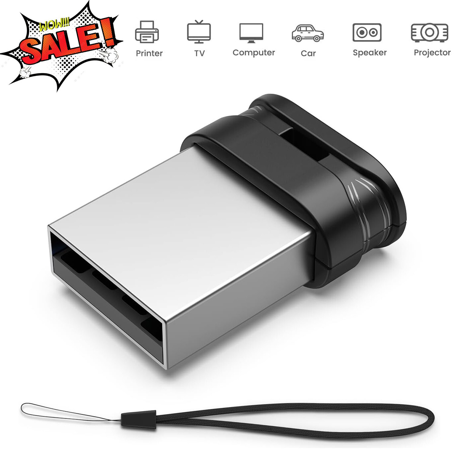 64GB USB 2.0 Flash Drive Mini Fit Memory Stick Ultra Slim Drive with Lanyard Lot