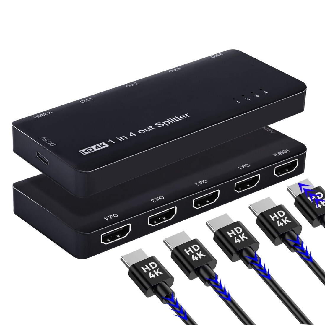 4 Port HDMI 2.0 Splitter 4K@60Hz Distribute 1 in/Signal to 4 Out/Screens for PS5