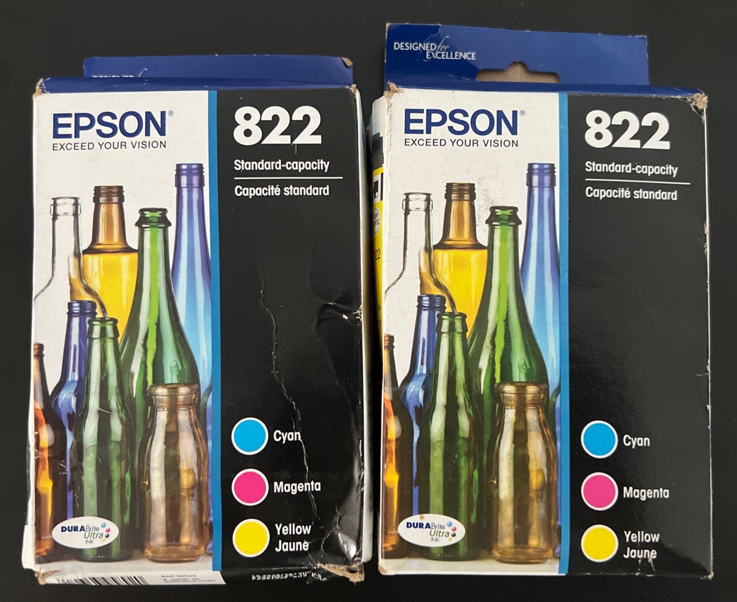 Lot Of 2 Genuine Epson 822 CMY Color Ink Cartridge OEM Sealed Exp 10/2026