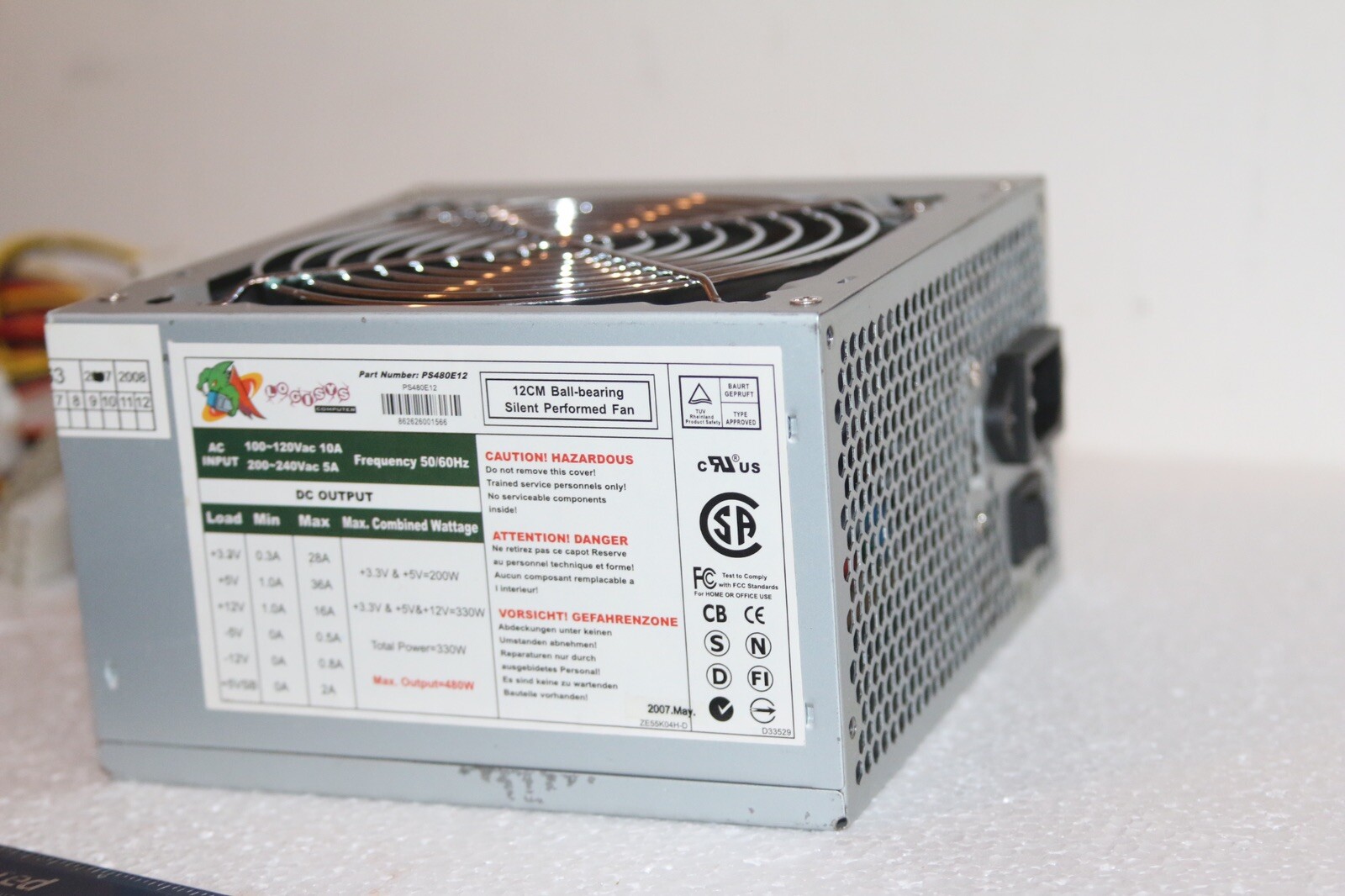 PS480E12 480W 120MM Ball Bearing Fan Silent Power Supply PSU 110-220V