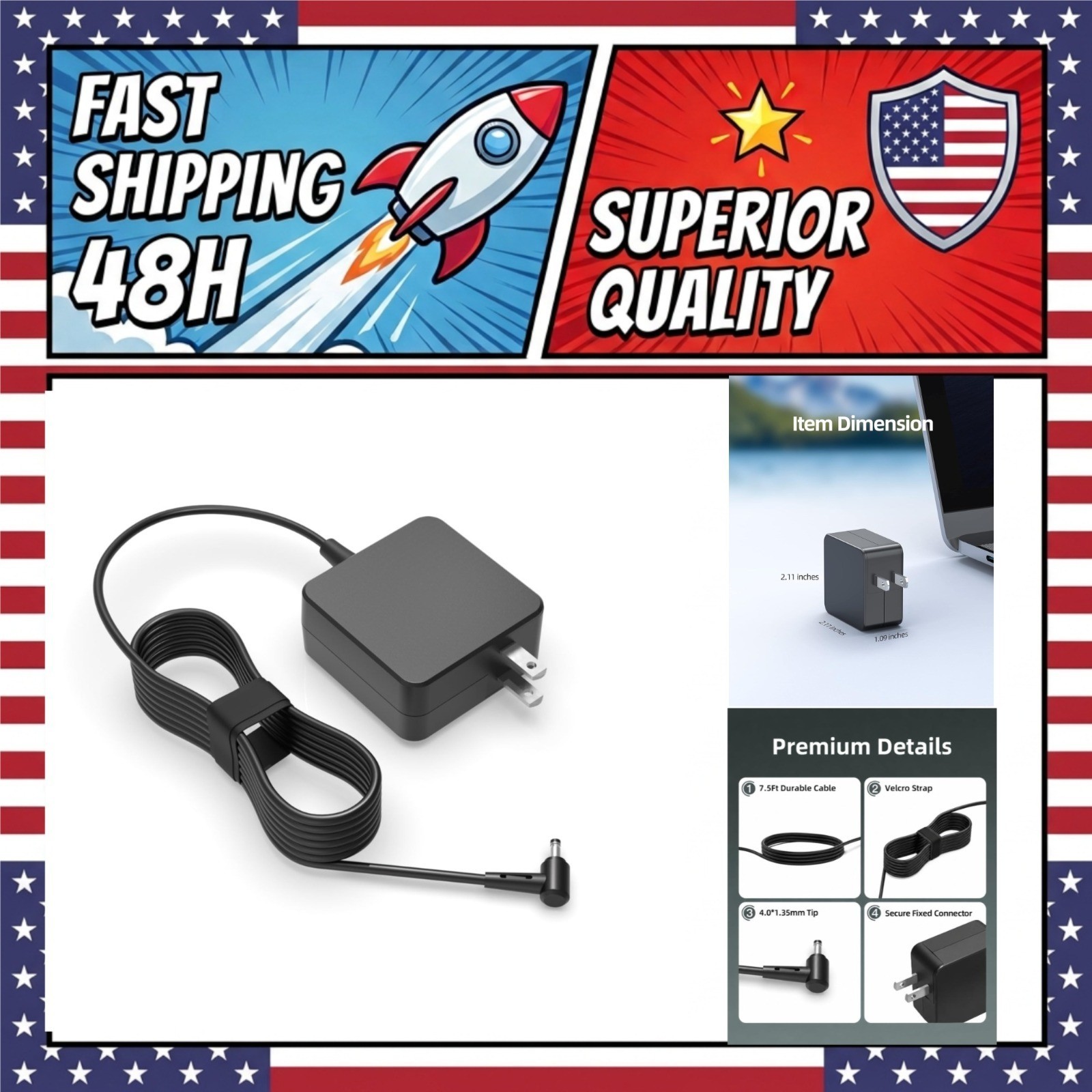 Superer 45W 2.37A Laptop Charger for Asus VivoBook ZenBook Power Adapter