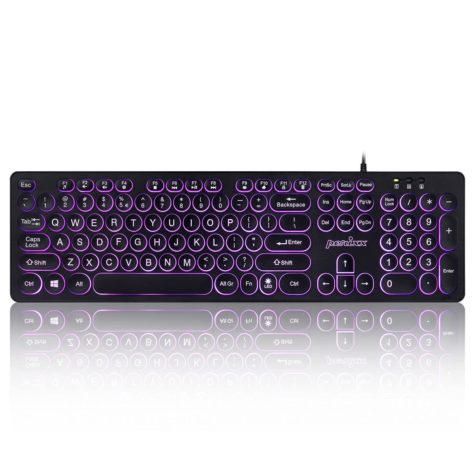 Wired Backlit USB Keyboard - Big Print Letters, Tri-Color LED, Round Keycaps,...