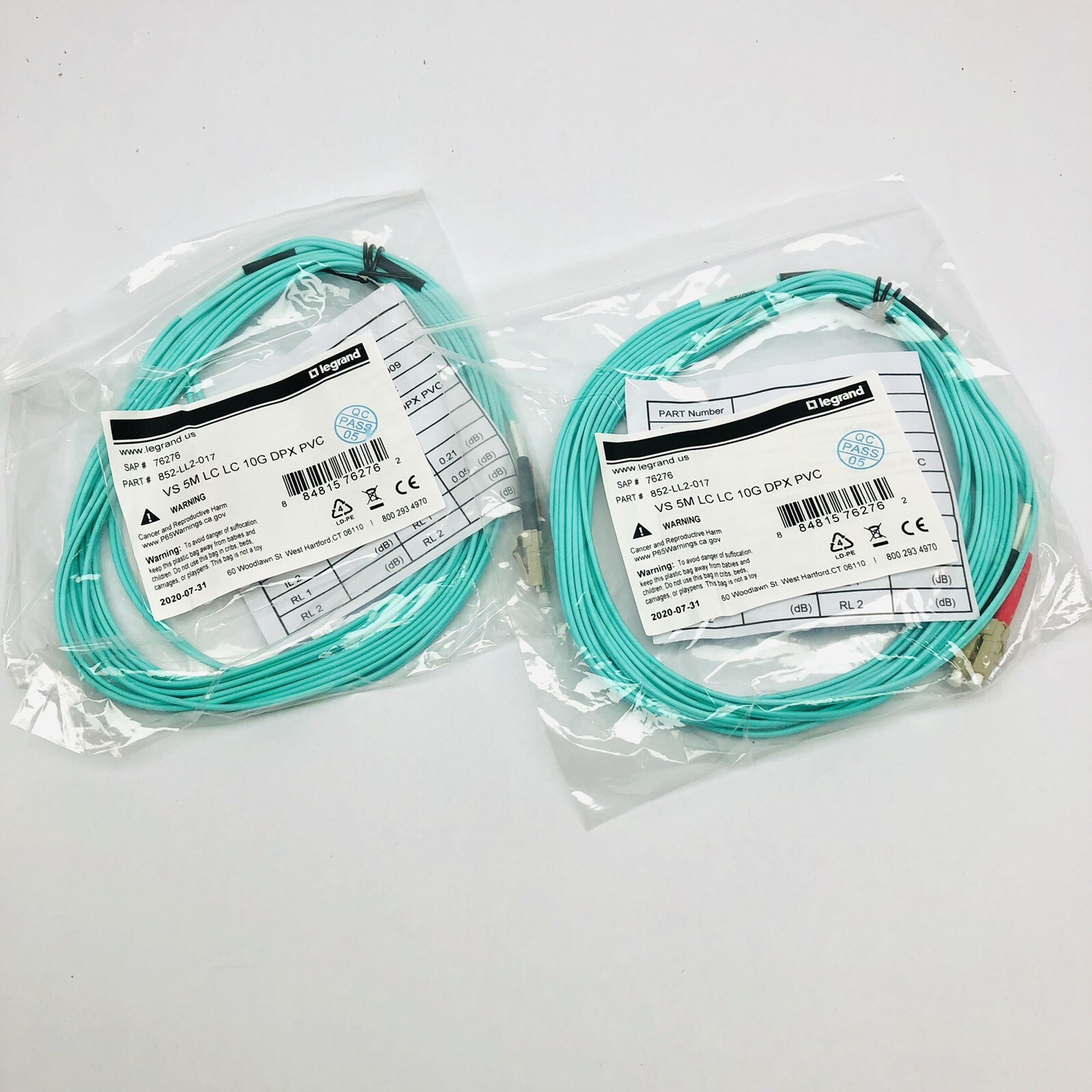 LOT OF 2 LEGRAND 852-LL-2-017 VS 5M LC LC 10G DPX PVC FIBER OPTIC NETWORK CABLE