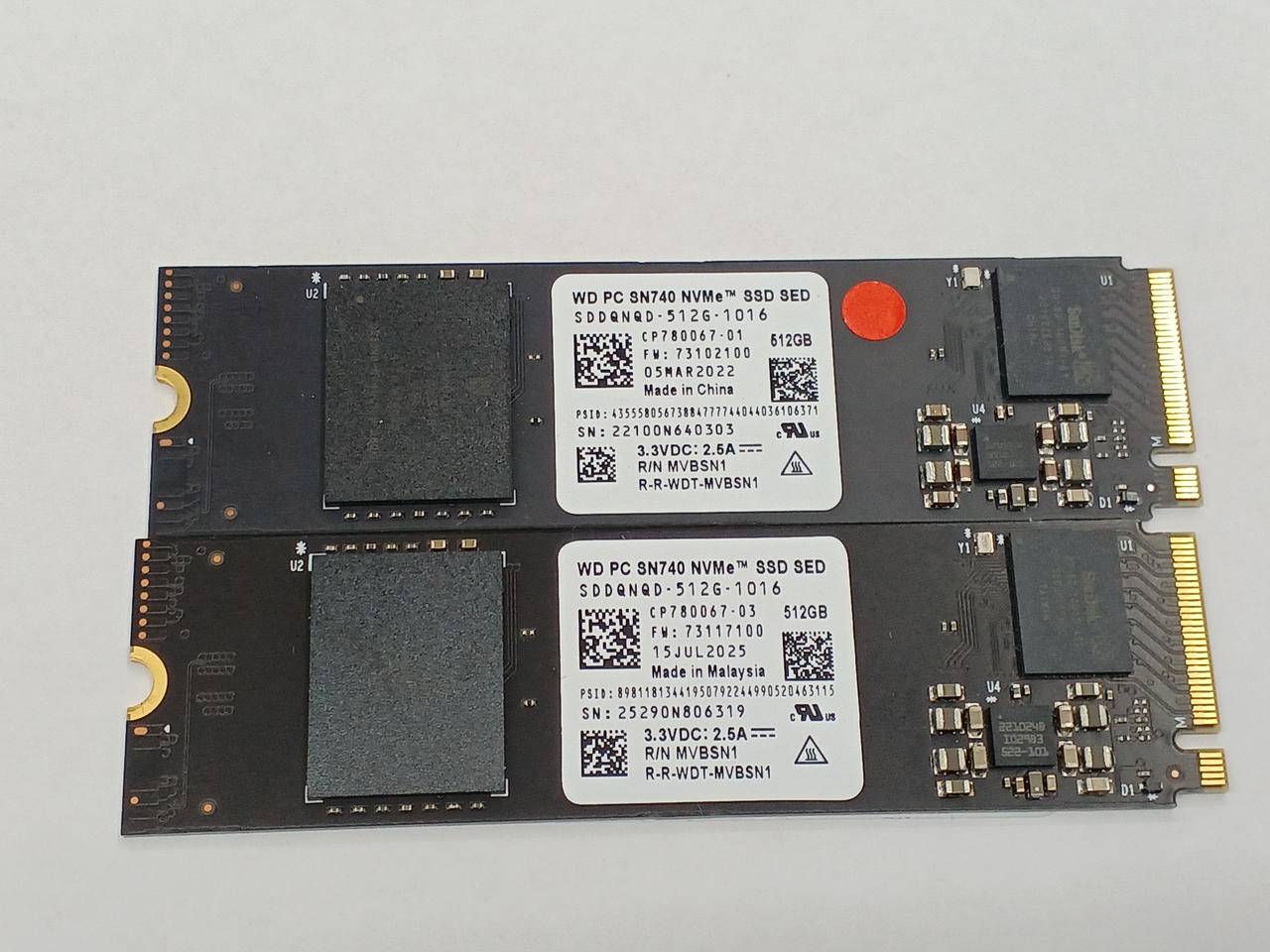 WESTERN DIGITAL PC SN740 M.2 2280 NVMe SSD 512GB 2-Pack PCIe 4.0 x4 Used Japan