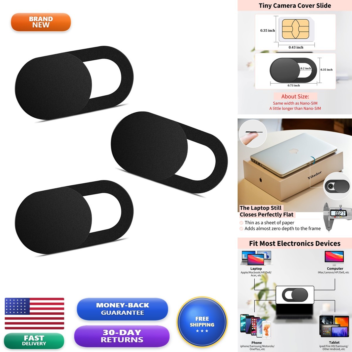 Yilador Webcam Cover 3 Pack, 0.03 Inch Ultra Thin Laptop Camera Cover Slide