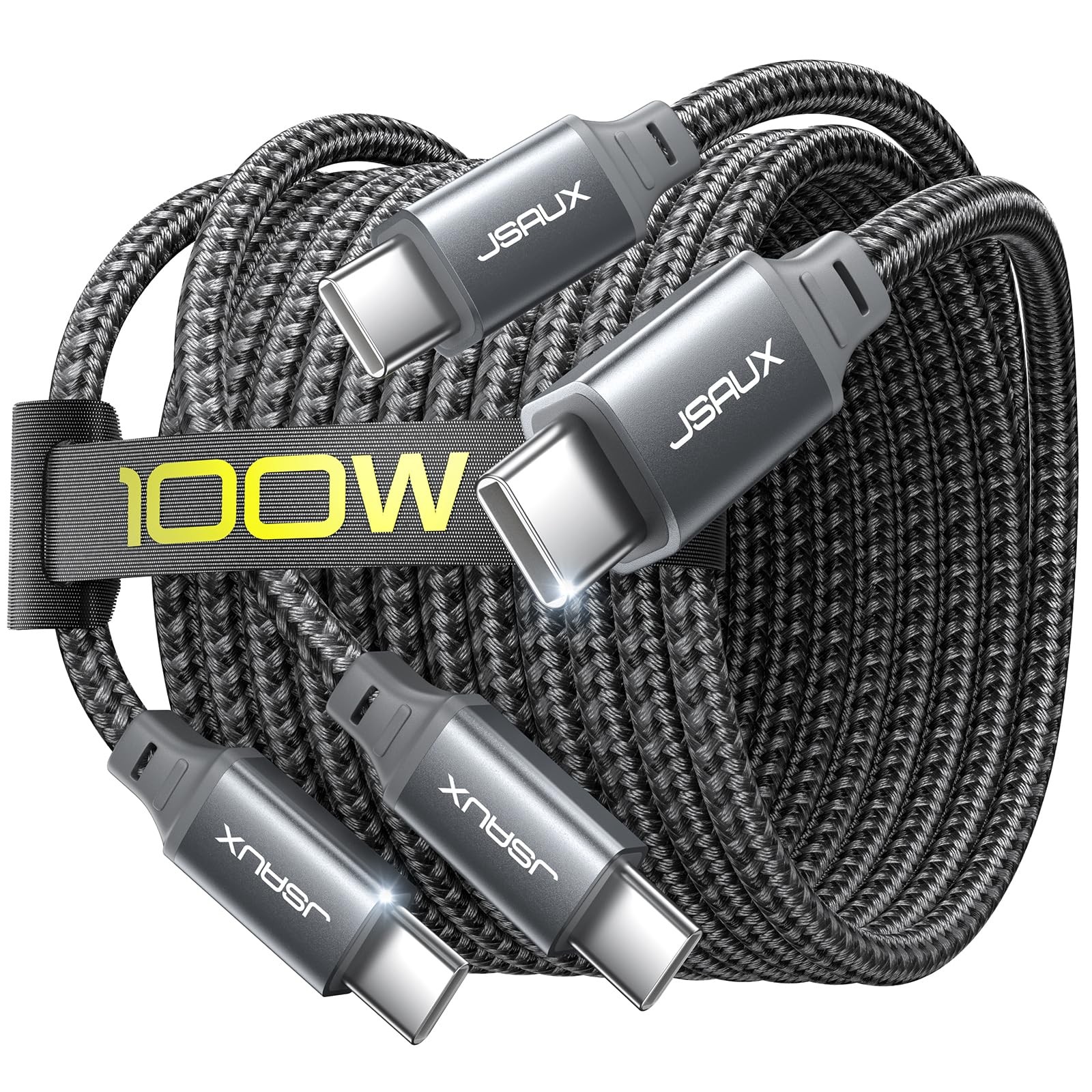 JSAUX 100W USB C to C Cable [2-Pack 6.6FT], Type C Fast 6.6ft+6.6ft, Grey 