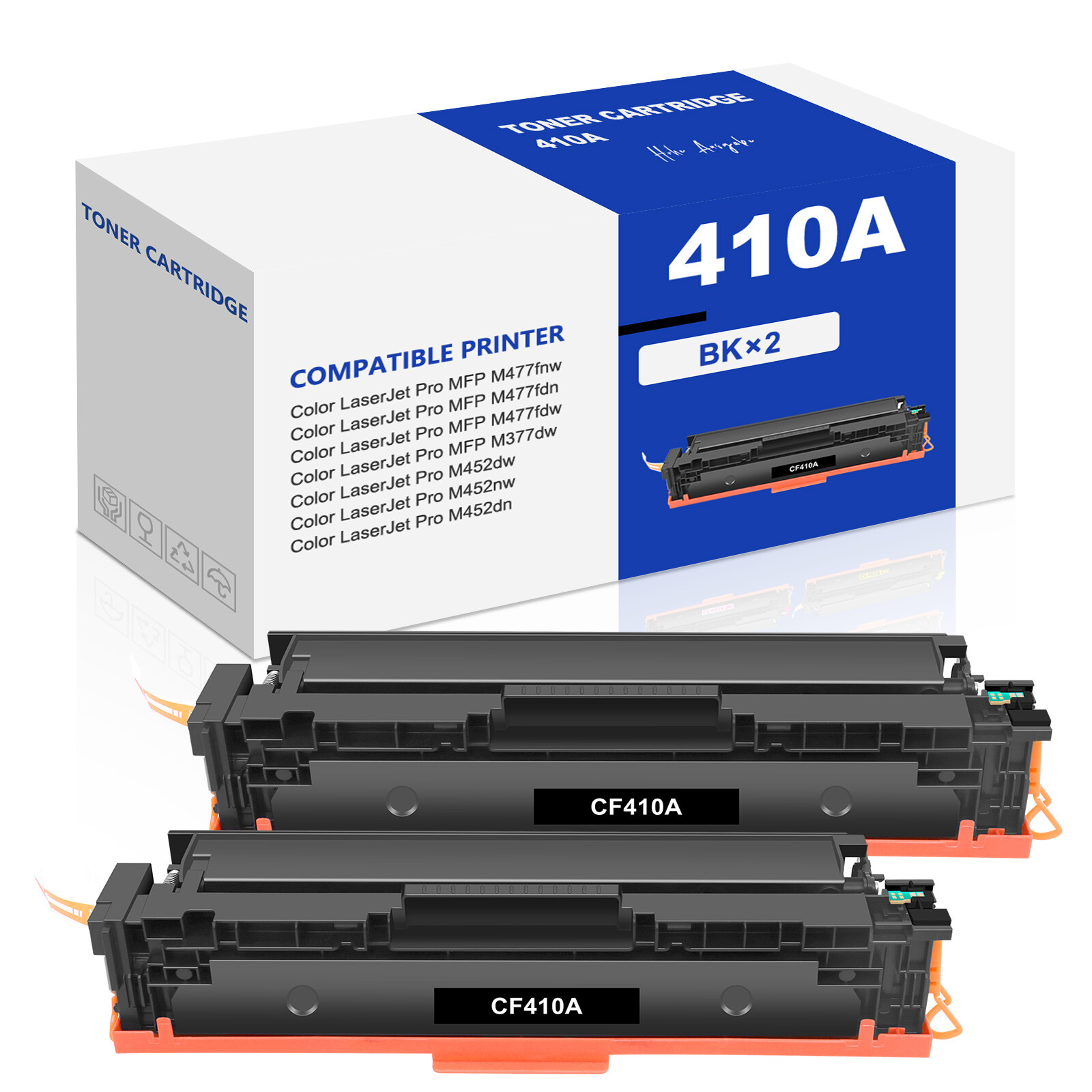 2PK CF410A BK Toner Cartridge 410A Fits For HP LaserJet Pro M452dn MFP M477fdn