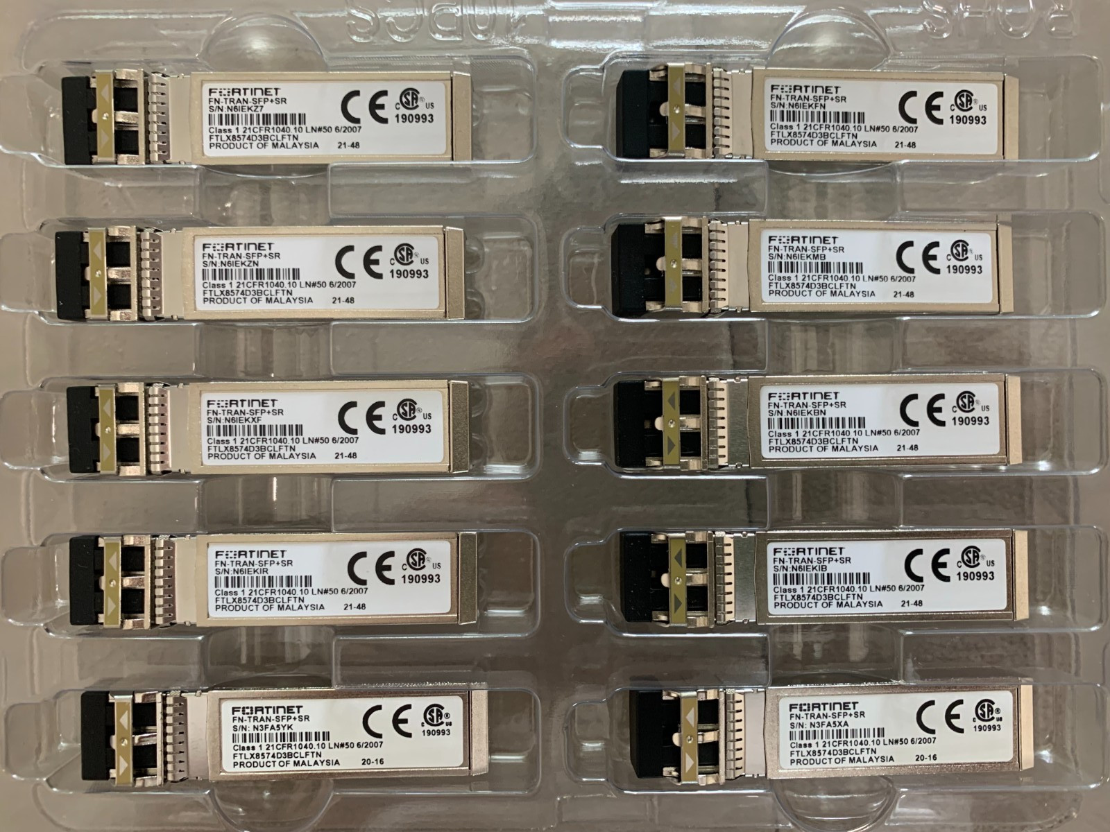 10PCS Fortinet FN-TRAN-SFP+SR 10GE SFP-10G-SR short range 850nm 300m/400m Module