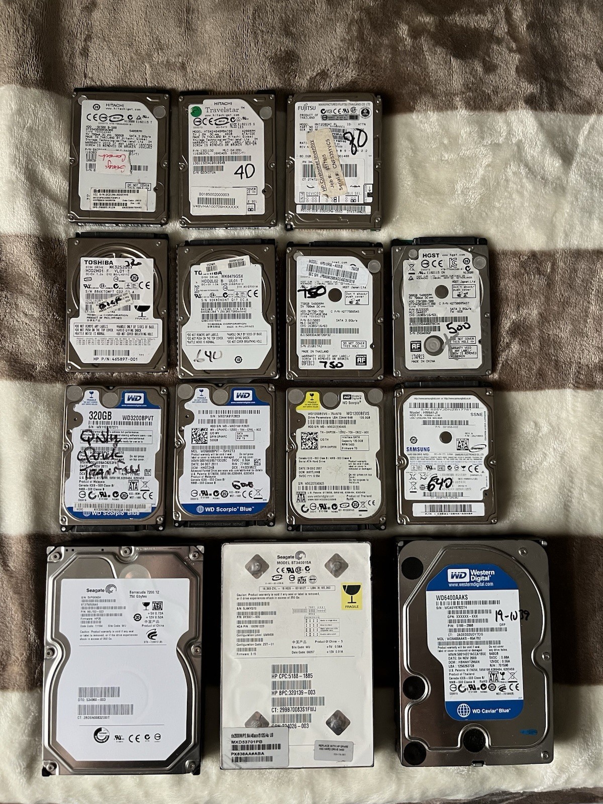 Lot 12 Pcs Hard Drives Mixed Brand Tested And Working Western Digital Toshiba