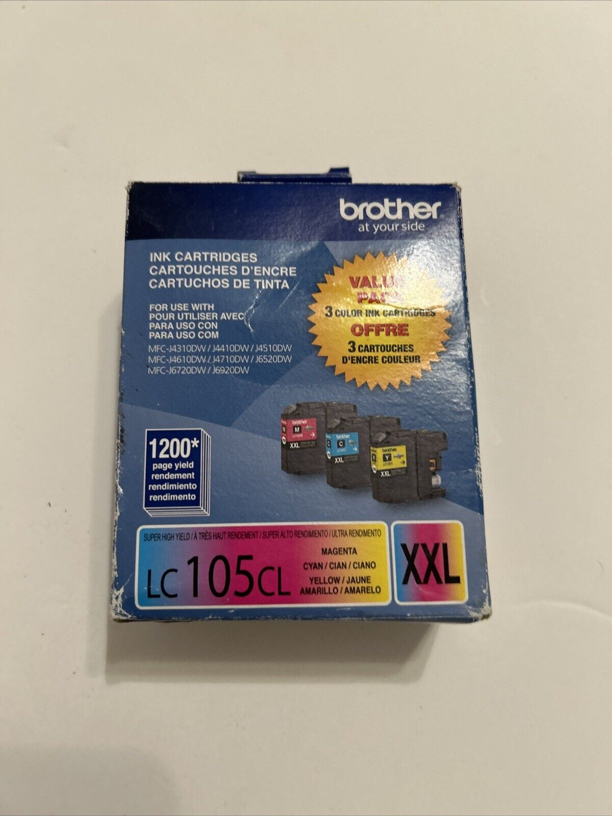 Brother Genuine LC105CL High Yield XXL 3 Color Ink Cartridges Exp 05/2016
