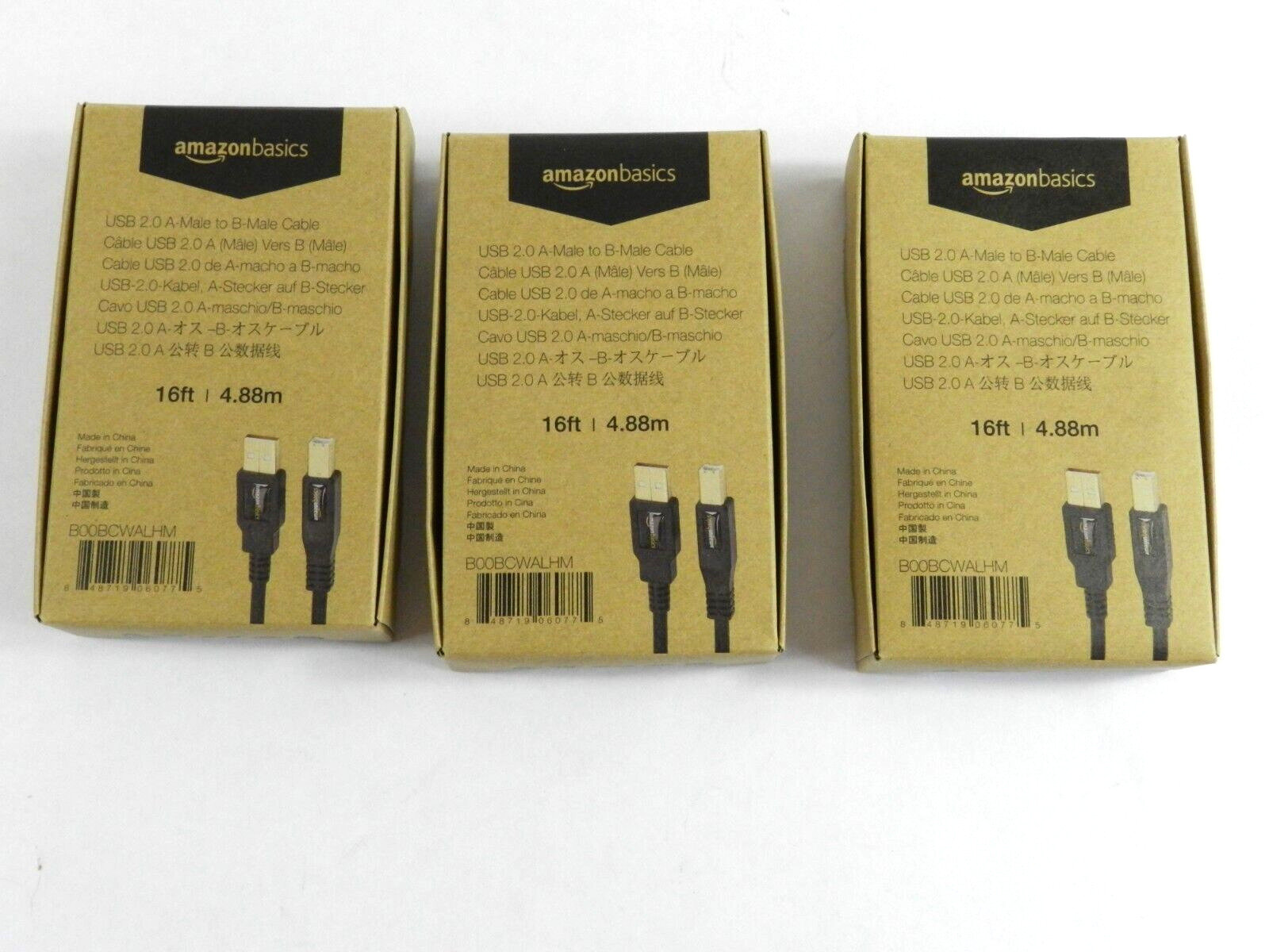 LOT 3 AmazonBasics PC045 16ft USB 2.0 Male to B Male Cable BRAND NEW